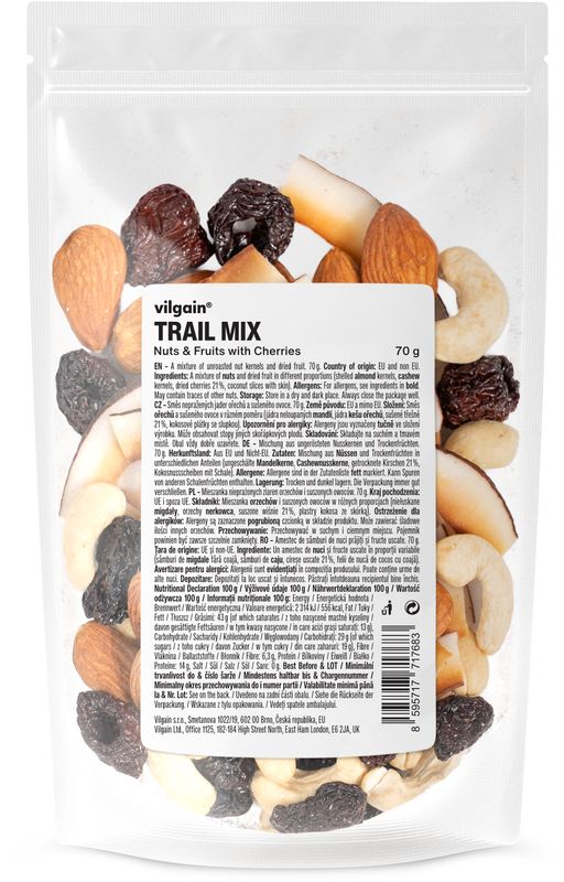 0c387aae-e7e0-4f0d-a98b-d0d243ef9f92 Vilgain Trail Mix – třešeň 70 g