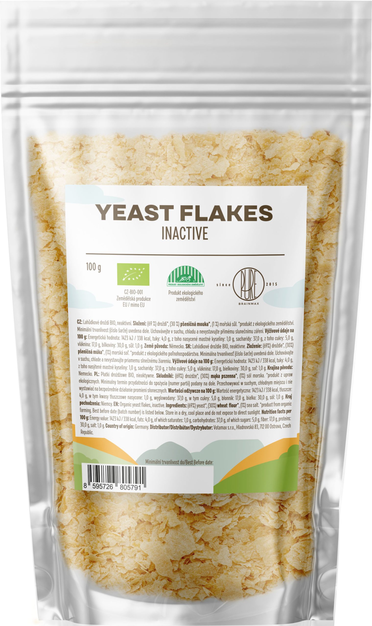 Exclusive Mockups for Branding and Packaging Design BrainMax Pure Yeast flakes, lahůdkové droždí, BIO, 100 g