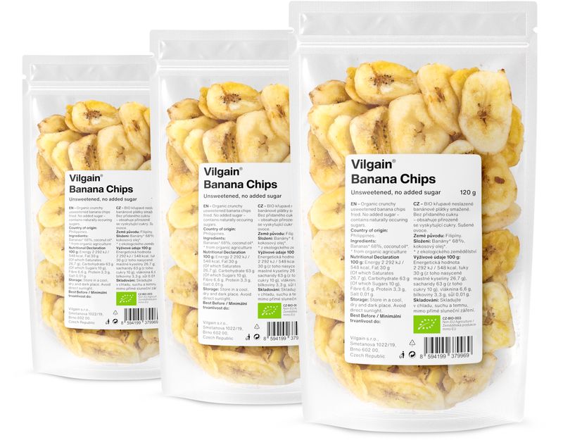 3c38add6-91d7-493a-b0b5-fec5945f28c6 Vilgain Bananové chipsy – 3× neslazené 120 g