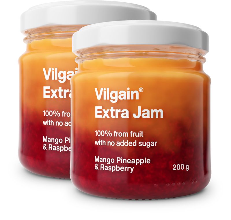 469a7072-bbc3-4ab3-8a9a-c454887eb008 Vilgain Extra džem – 2× mango s ananasem a malinami bez přidaného cukru 200 g