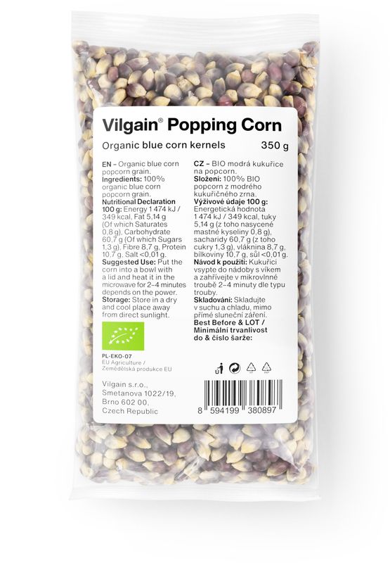 4d69767f-b6e7-439c-91a0-5b6d0d0871a4 Vilgain Kukuřice na popcorn BIO – 350 g