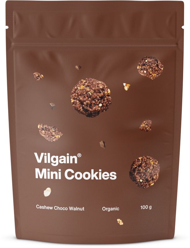 700f0fa5-ef3f-41a6-bbdd-ca01f6e5b605 Vilgain Mini Cookies BIO – kešu, čokoláda a vlašské ořechy 100 g