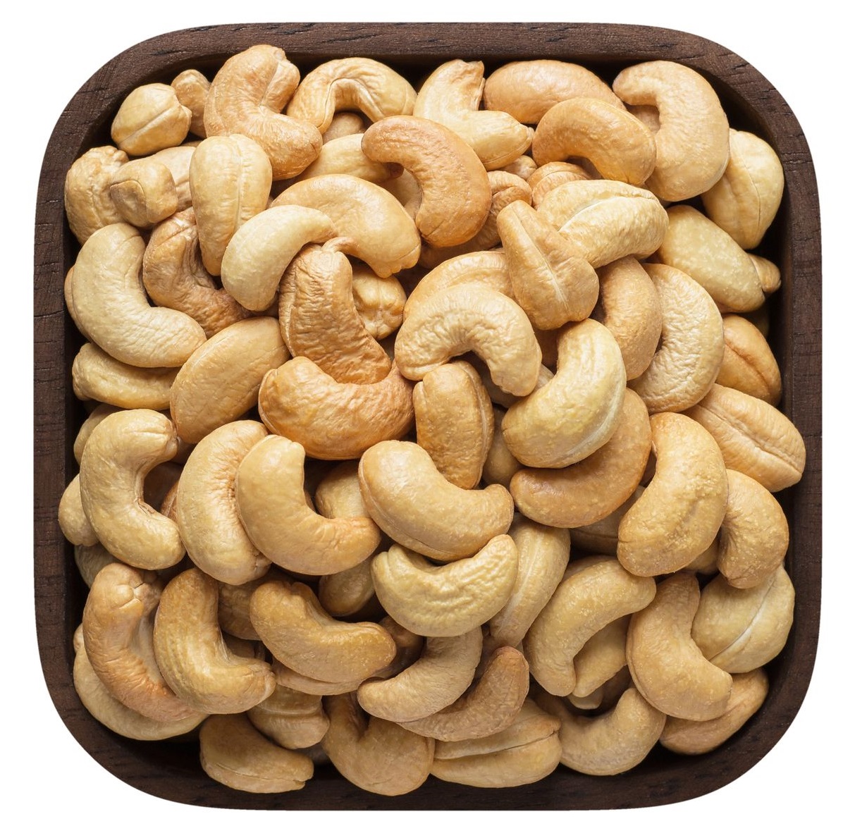 cashew nuts peeled roasted in square bowl isolated on white back Zdravoslav Kešu pražené solené 1000 g