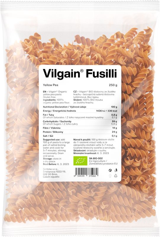 9d8152ed-e370-45fa-acba-e97fd545805c Vilgain Fusilli těstoviny BIO – hrachové 250 g