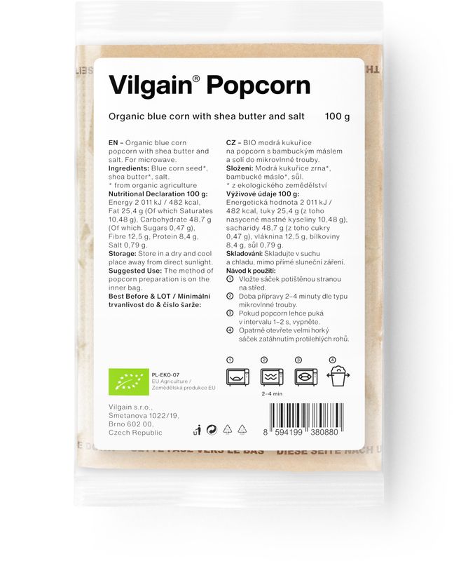 d4e4be3f-2e50-46b7-a483-6af110206aa1 Vilgain Popcorn do mikrovlnky BIO – solený z modré kukuřice 100 g