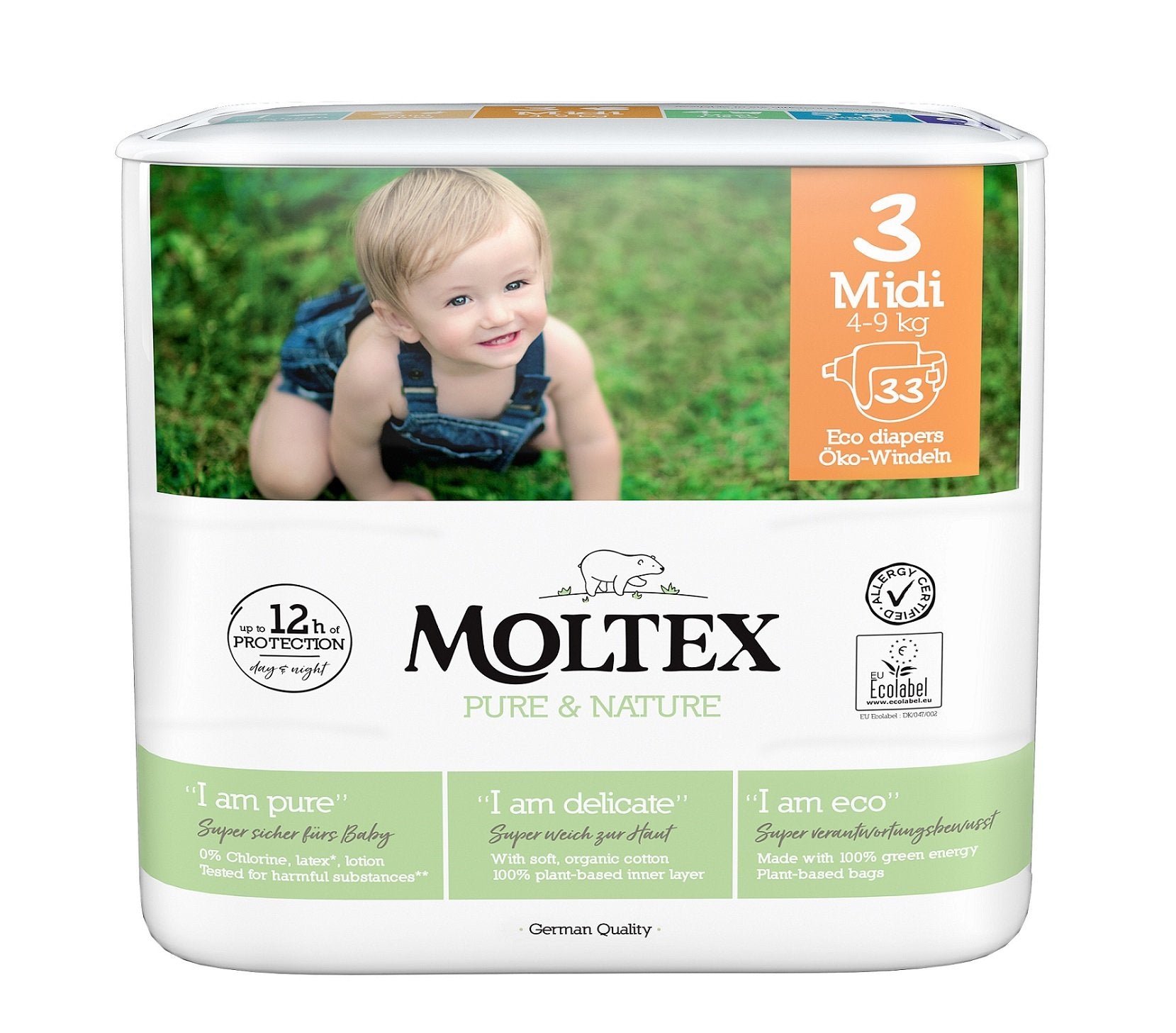 2cc5eaf661c88081f672d42f8ed3c9d1-4018639010051-Moltex-Pure-Nature-midi Moltex Ekoplenky Pure & Nature - Midi (4-9 kg) (33 ks)