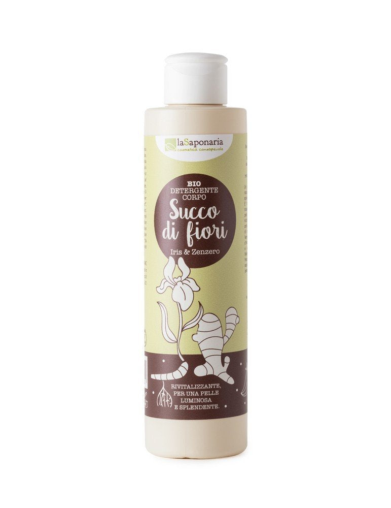 32f419c7be2e3e9a71bfb6b20fbee52c-bio-detergente-corpo-iris-zenzero-2 laSaponaria Posilující čisticí sprchový gel s kosatcem a zázvorem BIO (200 ml)