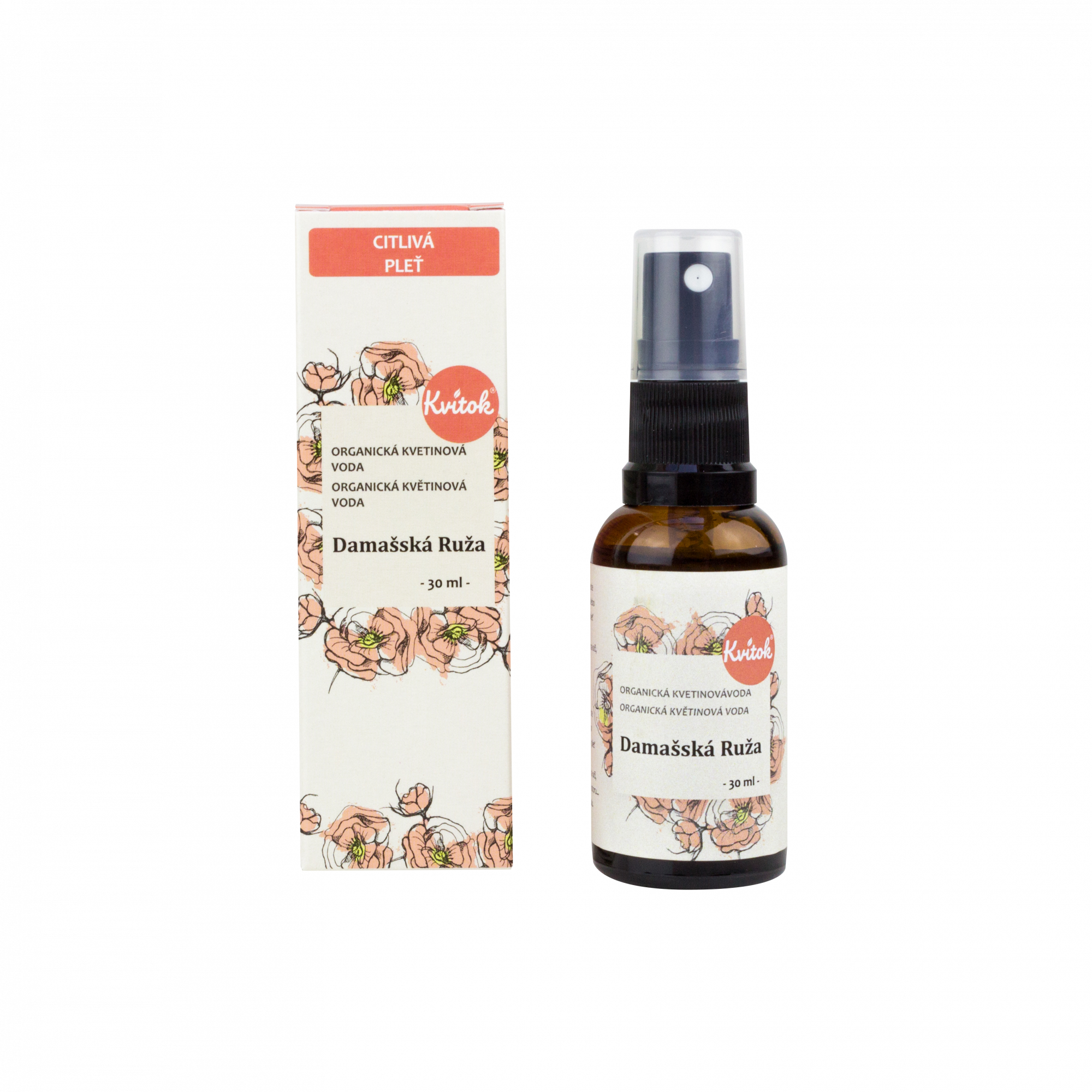 435126ab1754af39d9961c42d3d3926c-Ruza-30ml Kvitok Květová voda - damašská růže BIO - 30 ml - univerzální využití