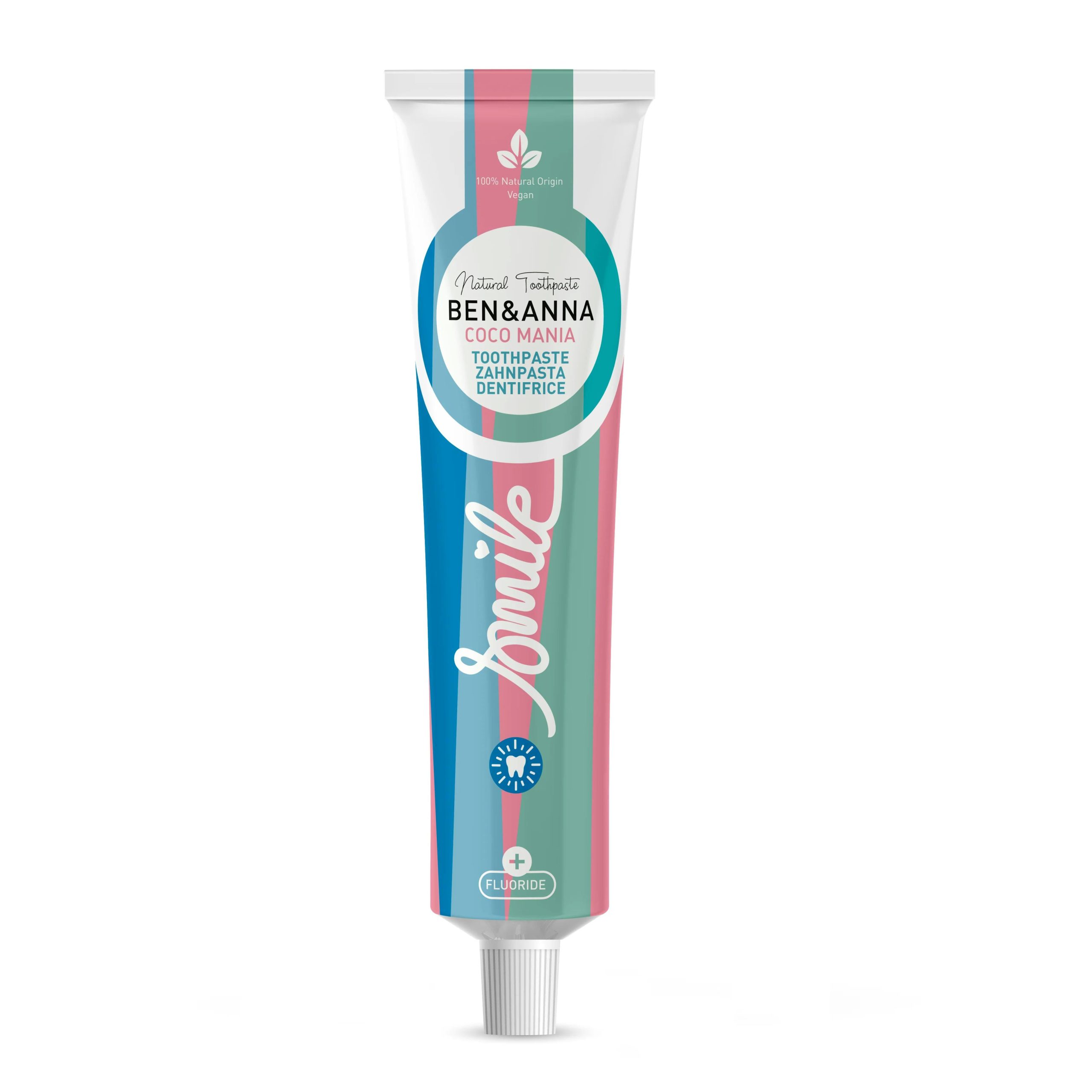 b_a_tube_alu_w_coco Ben & Anna Zubní pasta s fluoridem (75 ml) - Coco Mania - s kokosovým olejem