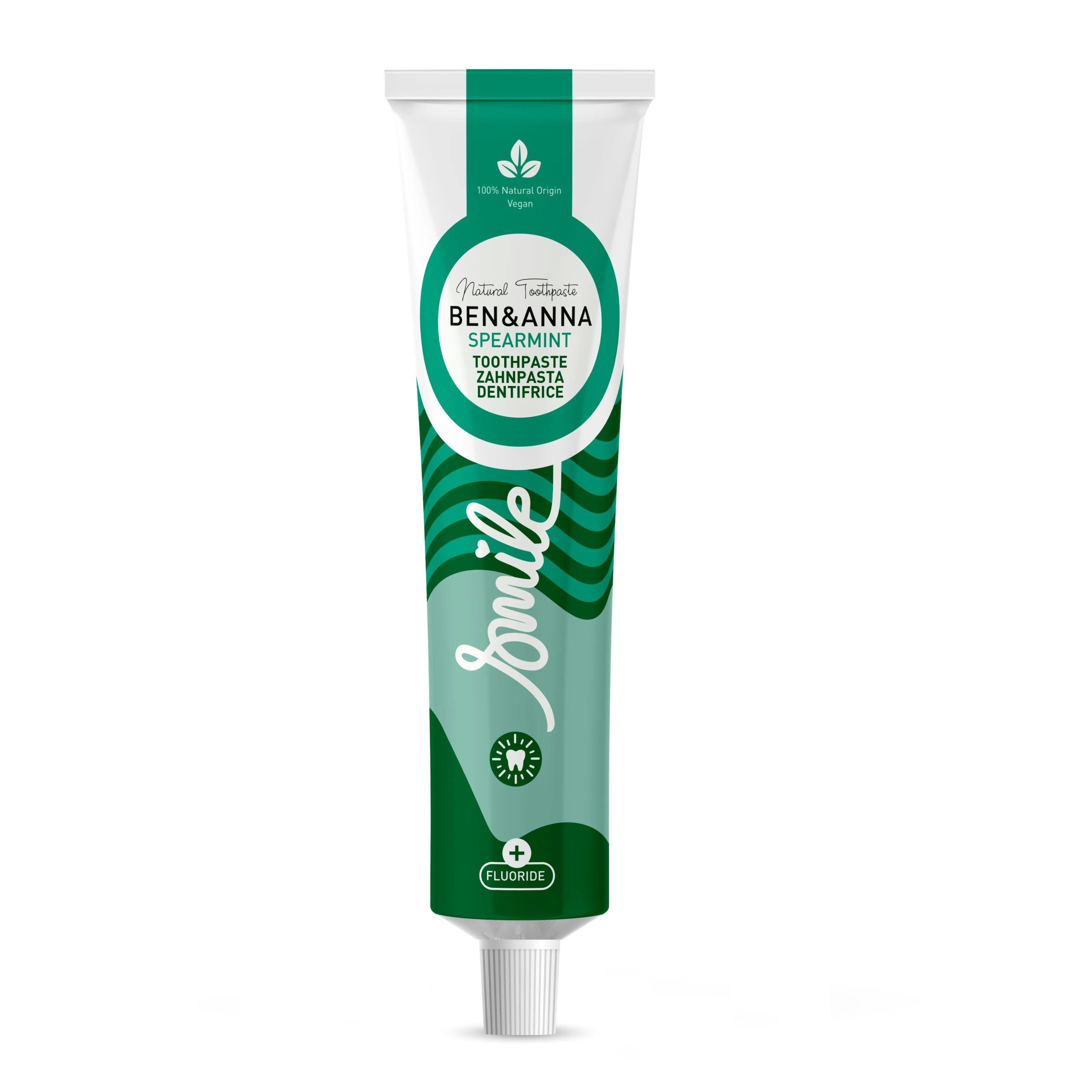 b_a_tube_alu_w_mint Ben & Anna Zubní pasta s fluoridem (75 ml) - Spearmint - se svěží mátou