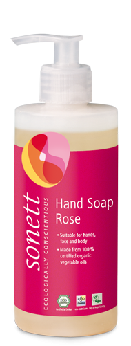 bd5a8f6c29aab692235f504e5bc30b5a-soap-rose-300ml-en Sonett Tekuté mýdlo - růže BIO - 300 ml - pro vaše ruce, obličej i celé tělo