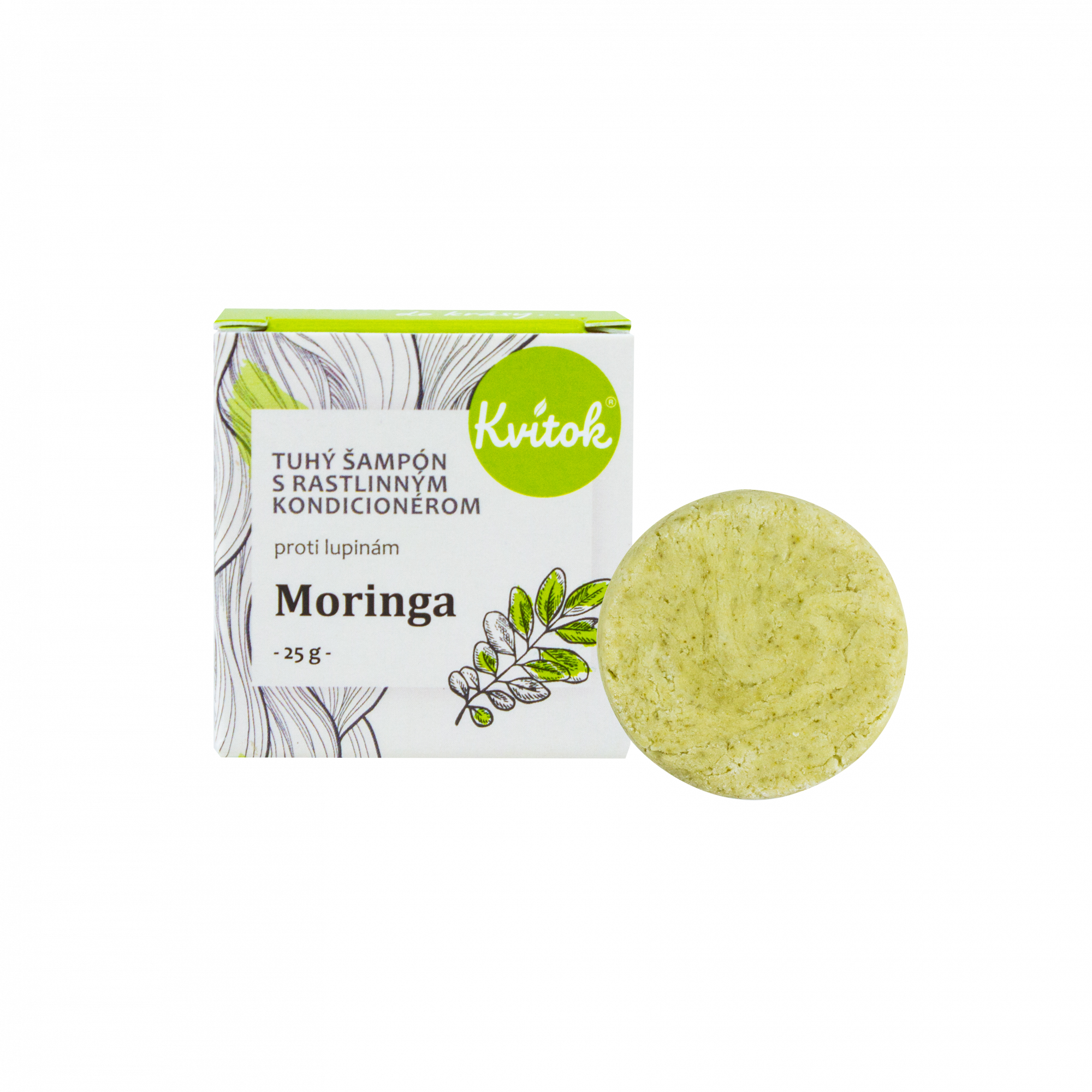 f2002179811a84f57c786b906f3774a7-Moringa-25g Kvitok Tuhý šampon s kondicionérem proti lupům Moringa - 25 g - lesklé vlasy bez lupů