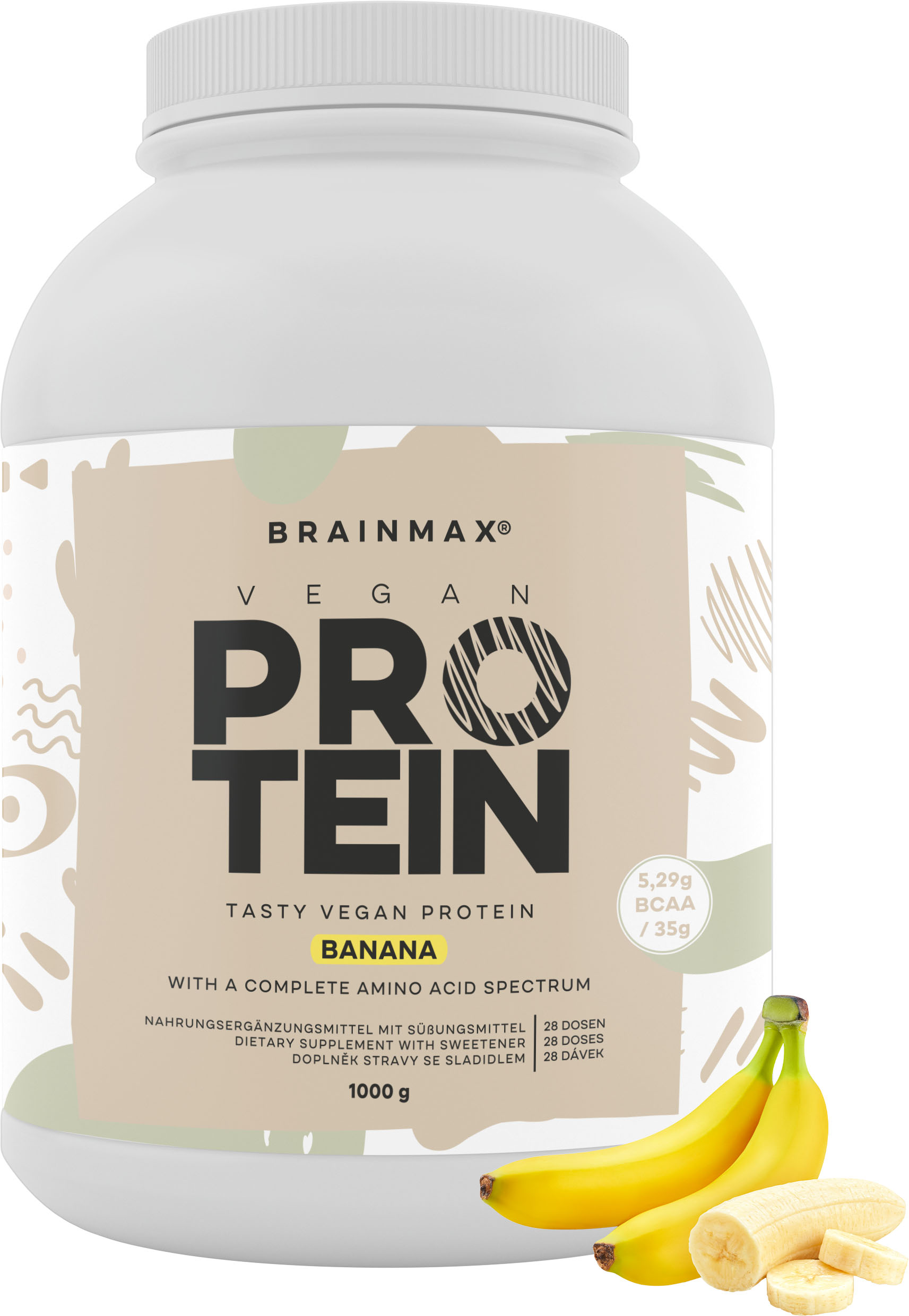 45852-7_vegan-protein-banan-vizual BrainMax Vegan protein, 1000 g Příchuť: Banán