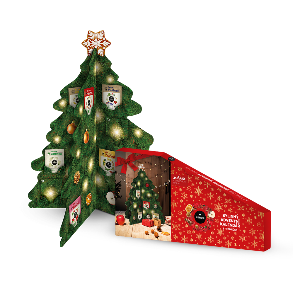 8594740531150_1 LEROS Bylinný adventní kalendář (24 nálev. sáčků) - Stromeček - s vystřihovacími ozdobami a jmenovkami