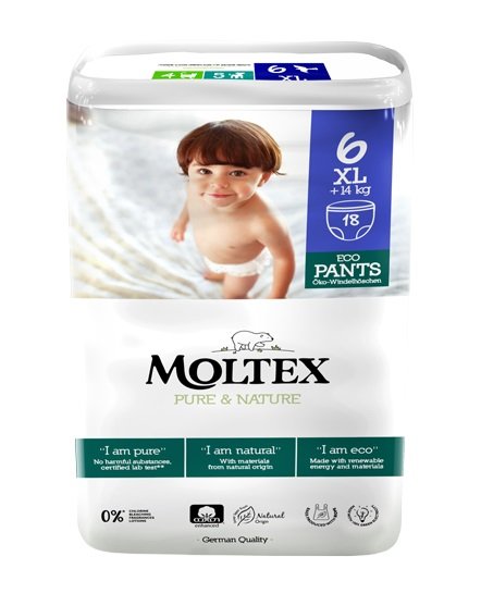 019e874c610c2eda376e167160ec85a7-5411416058526-XL-14kg Moltex Natahovací plenkové kalhotky Pure & Nature - XL 14+ kg (18 ks)