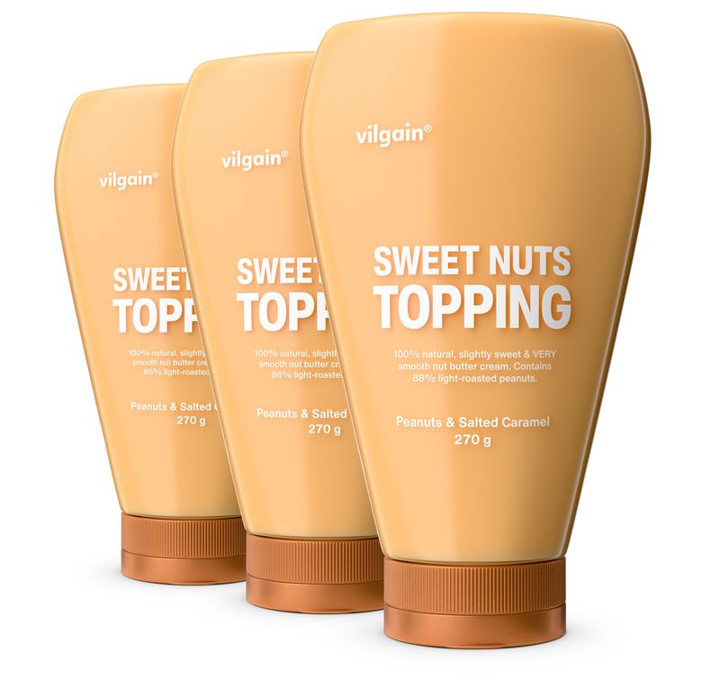 0f11c536-3b4f-465a-9ebd-ea46616e691c Vilgain Sweet Nuts Topping – 3× Arašídy se slaným karamelem 270 g