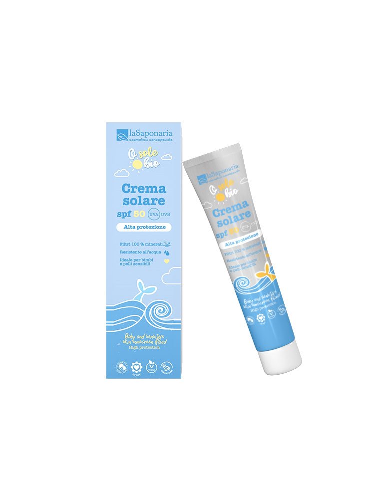 6d400dea26ebc5eee3edbd170c96e130-771x1000-Travel-size-Crema-solare-spf-50 laSaponaria Opalovací krém pro děti a citlivou pokožku SPF 50 BIO (40 ml) - i pro velmi citlivou pokožku