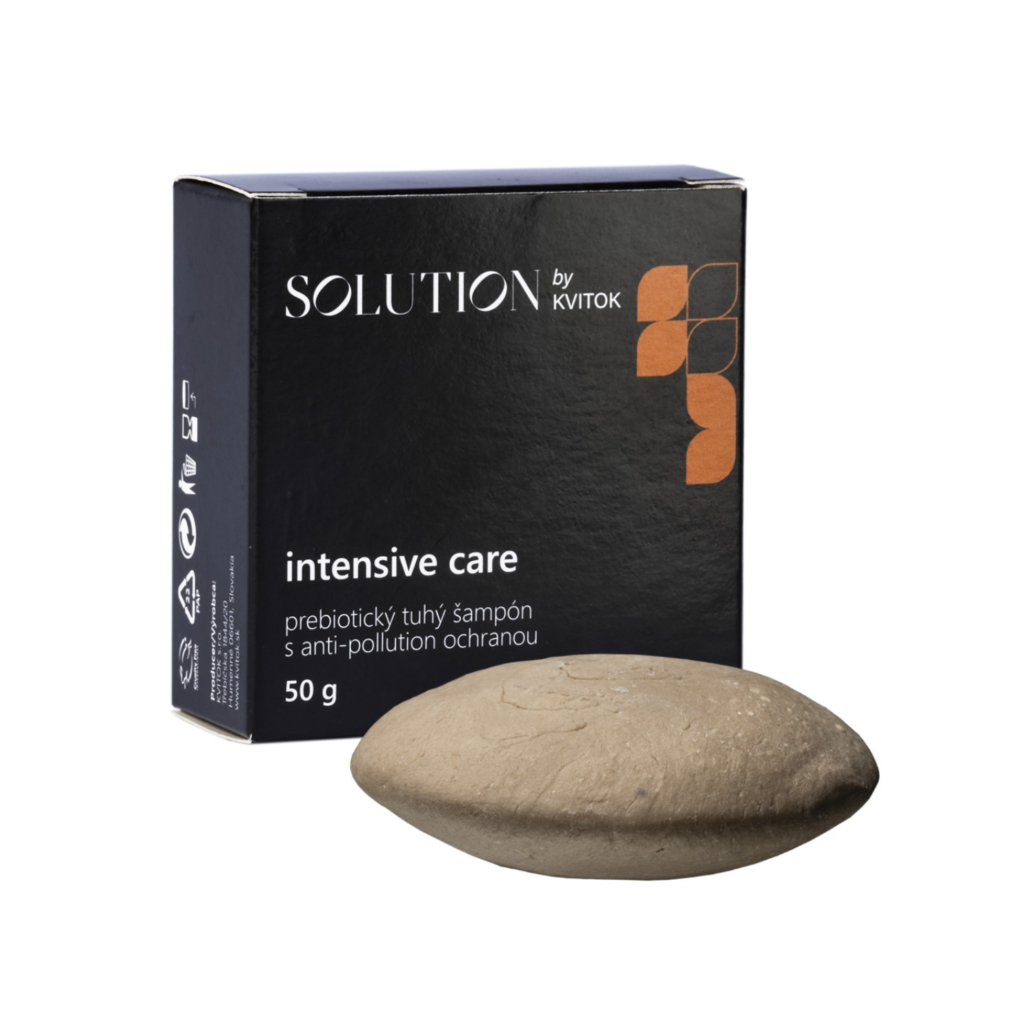 Kvitok_Solution_tuhy_sampon_intensive_care_02 Kvitok Solution Prebiotický tuhý šampon s anti-pollution ochranou Intensive Care (50 g) - výživa pro poškozené, suché a namáhané vlasy