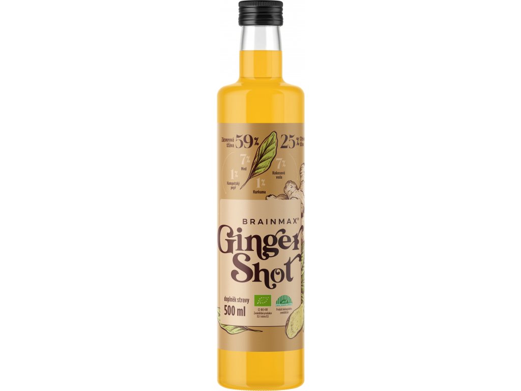 19476_47553-gingershot BrainMax Pure Ginger Shot, zázvorová štáva s kurkumou, BIO, 500 ml