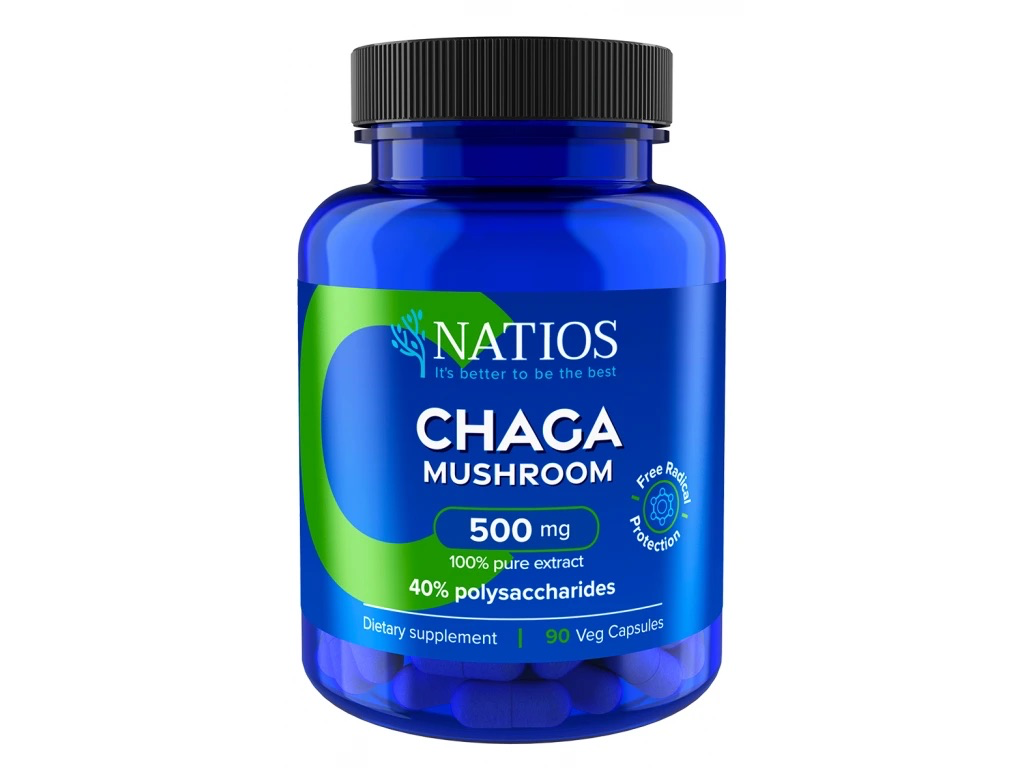 6053-2_tempimagedqezrf NATIOS Chaga Extract, 500 mg, 40% polysaccharides, 90 veganských kapslí