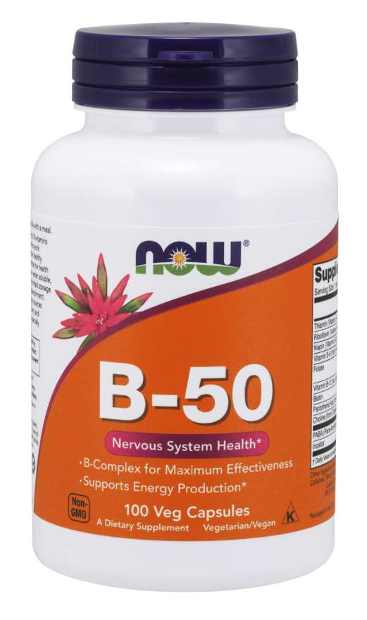 12686_b-50-100-caps Now® Foods NOW Vitamin B-50 Complex, 100 rostlinných kapslí