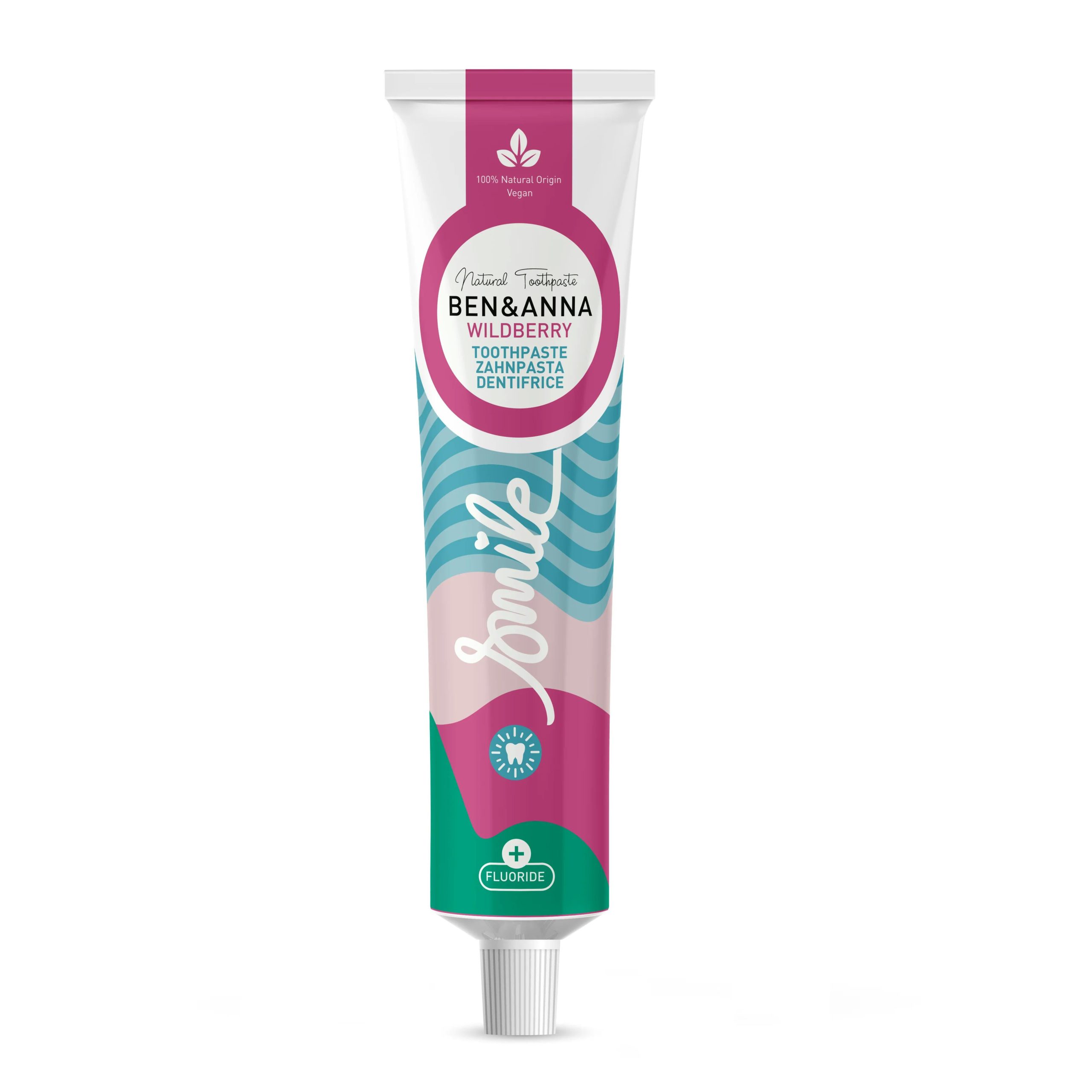 b_a_tube_alu_w_berry Ben & Anna Zubní pasta s fluoridem (75 ml) - Wild Berry - s chutí a vůní lesních plodů