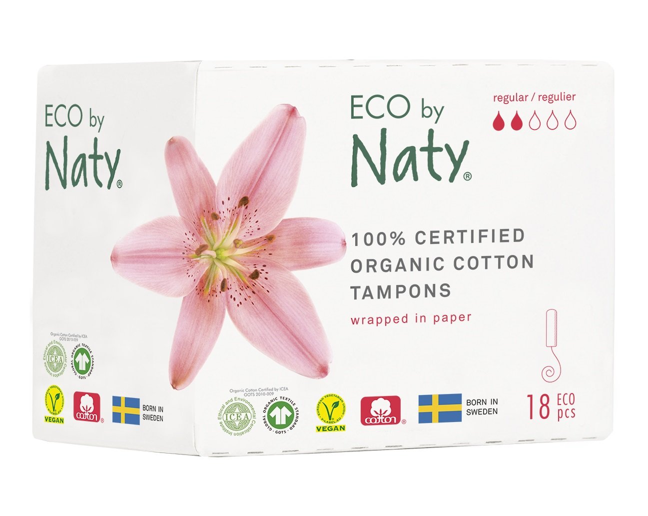 a890dcc1a8577fd61282d2edf1803334-naty-tampons-normal Naty Tampony Regular (18 ks) - 100% z biobavlny, 2 kapičky