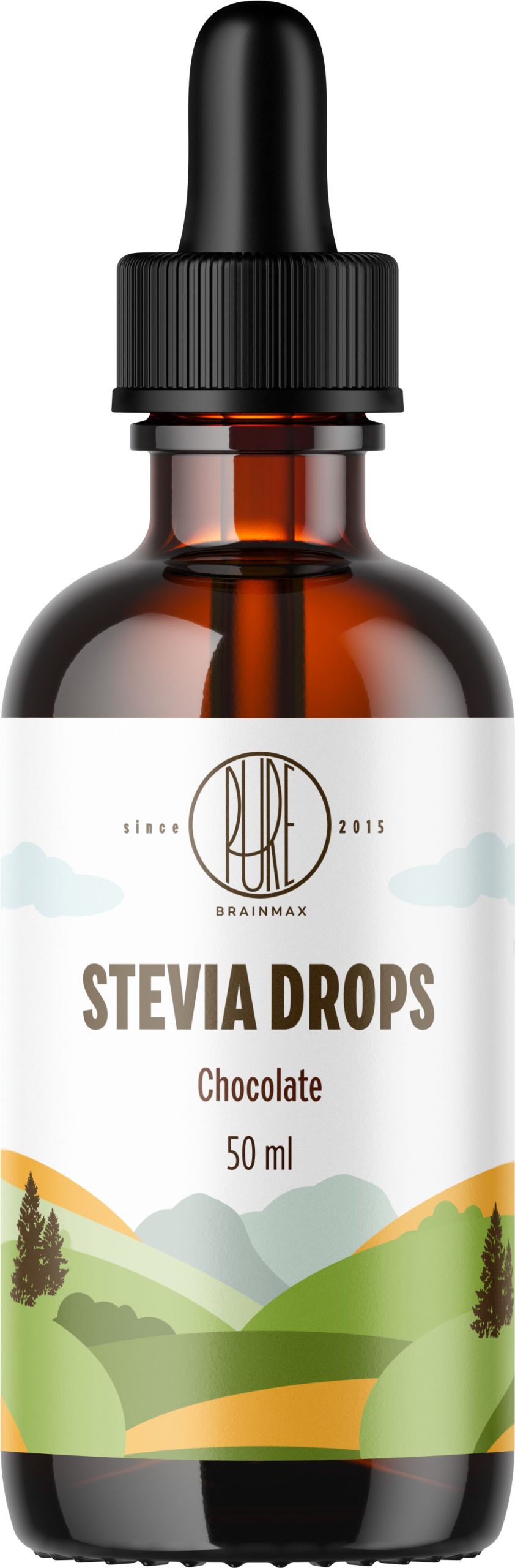Exclusive Mockups for Branding and Packaging Design BrainMax Pure Stevia drops, Stévie kapky, 6 druhů příchutí, 50 ml Příchuť: Čokoláda
