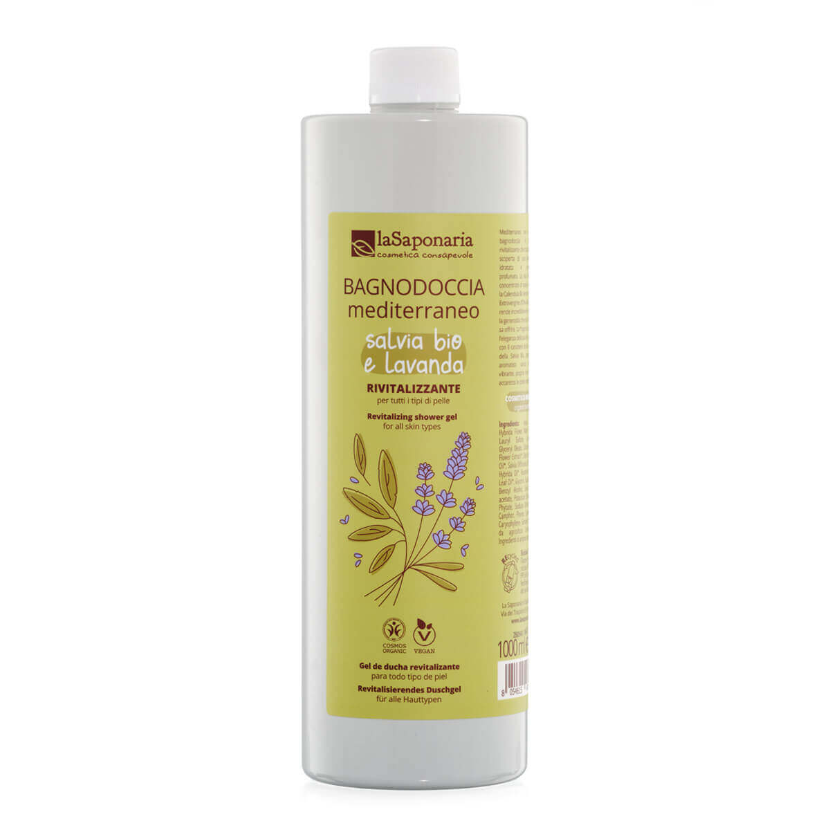 8054615471580_Maxi-bagnodoccia-biologico-Mediterraneo-salvia-bio-lavanda_1 laSaponaria Středomořský sprchový gel BIO - 1 l - se středomořskými bylinkami