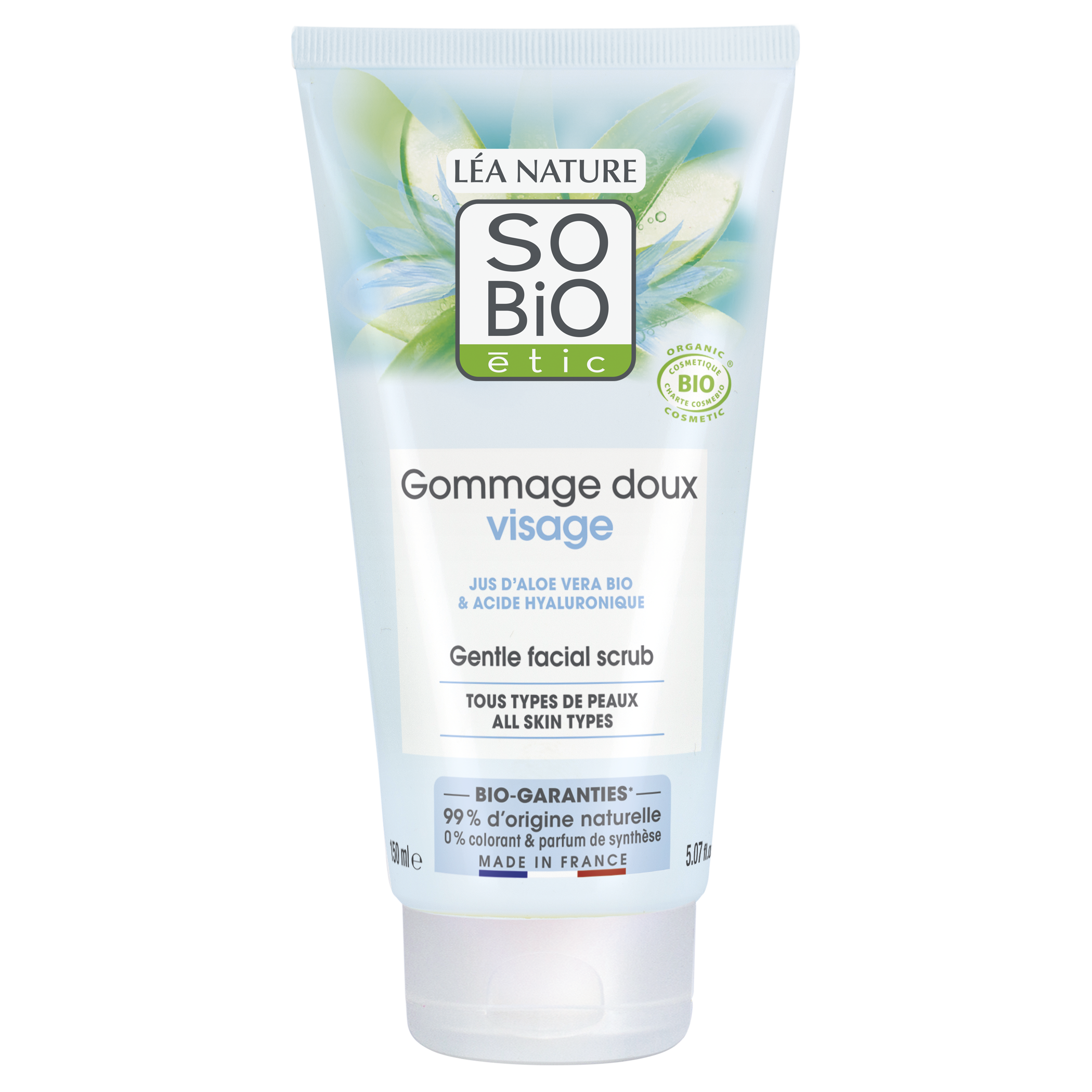 03517360017779SB_20GOMMAGE_20HYDRA_20ALOE_20COE150ML_20FACE SO’BiO étic Peeling jemný pro časté použití Aloe vera hydratační BIO (150 ml) - s kyselinou hyaluronovou