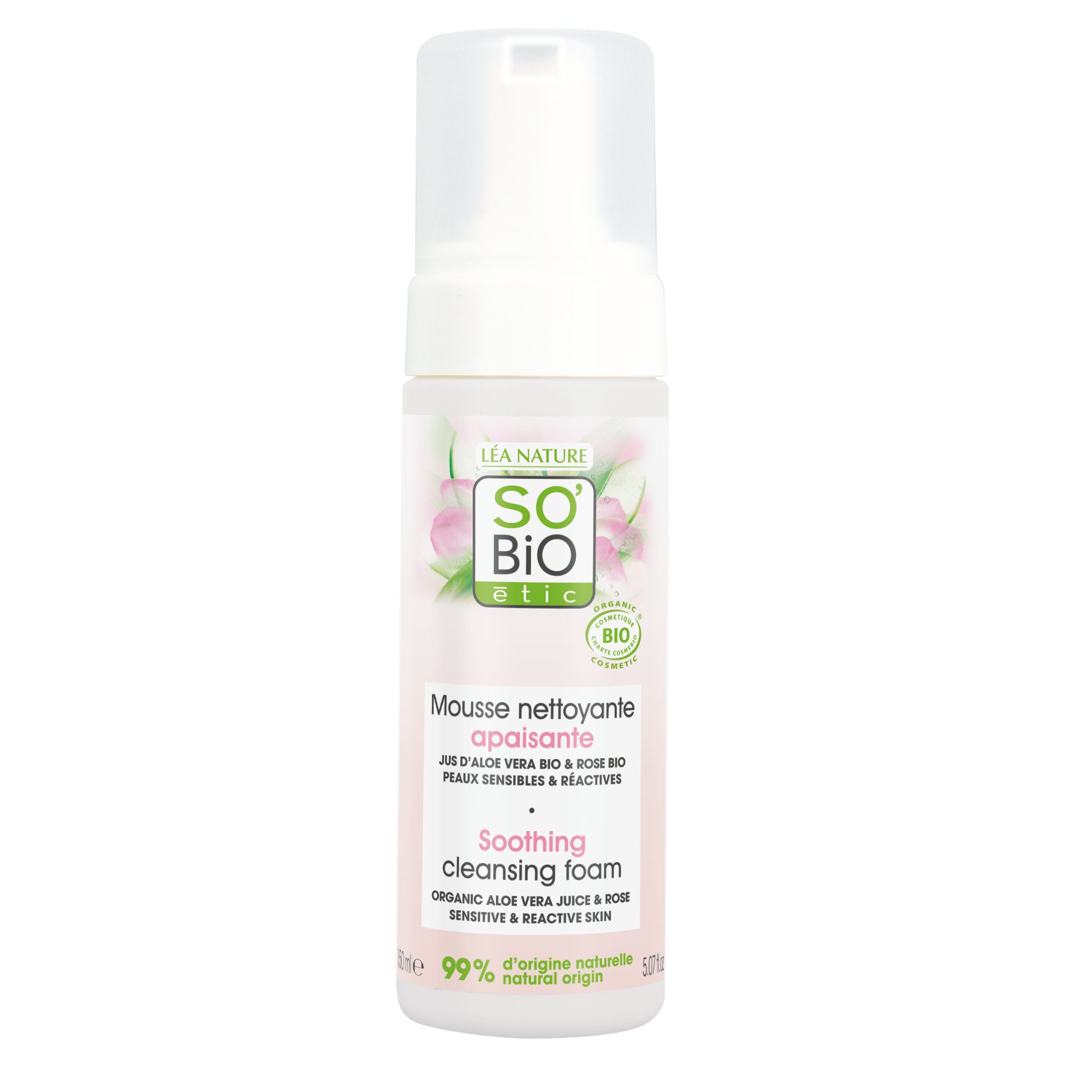 3517360024227_SBMOUSSNETTAPSNT150MLEXP5002009_FACE SO’BiO étic Pěna čisticí zklidňující Aloe Vera BIO (150 ml) - obohacena o růžovou vodu