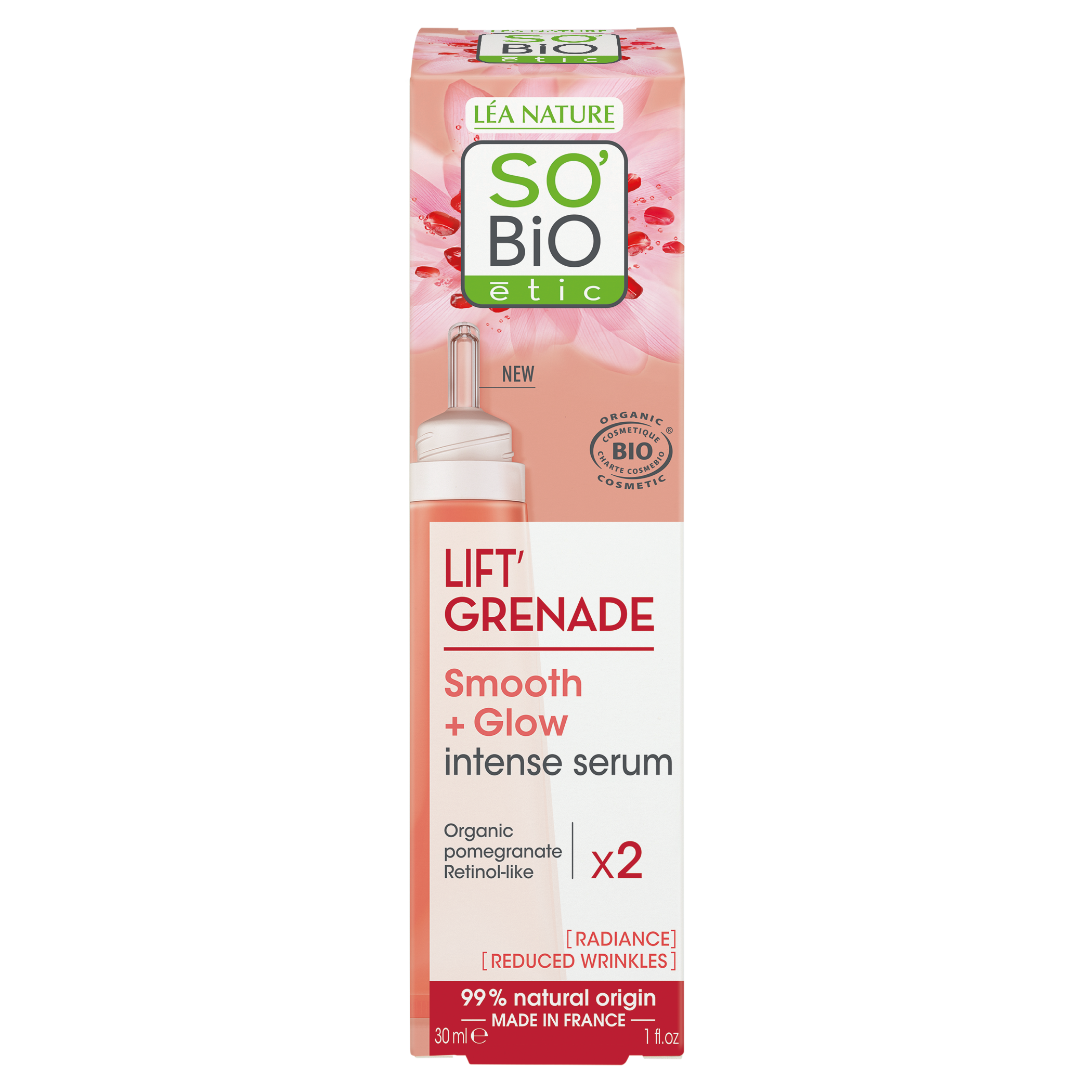 3517360024777_5002867SBSERUMLISSANTECLAT30MLGRENADEANGLE_CENTRE7_1 SO’BiO étic Sérum rozjasňující proti vráskám Lift'Grenade BIO (30 ml) - s granátovým jablkem