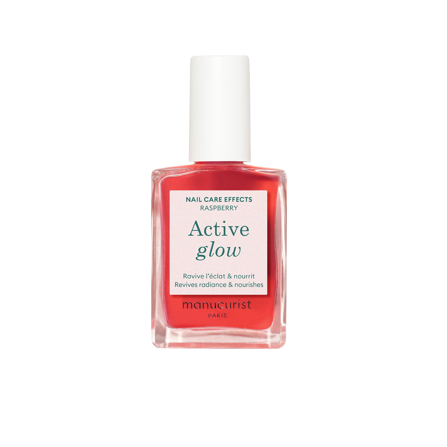 3662263224110 Manucurist Green Pečující schnoucí lak na nehty Active Glow - Raspberry (15 ml) - pečuje a zkrášluje