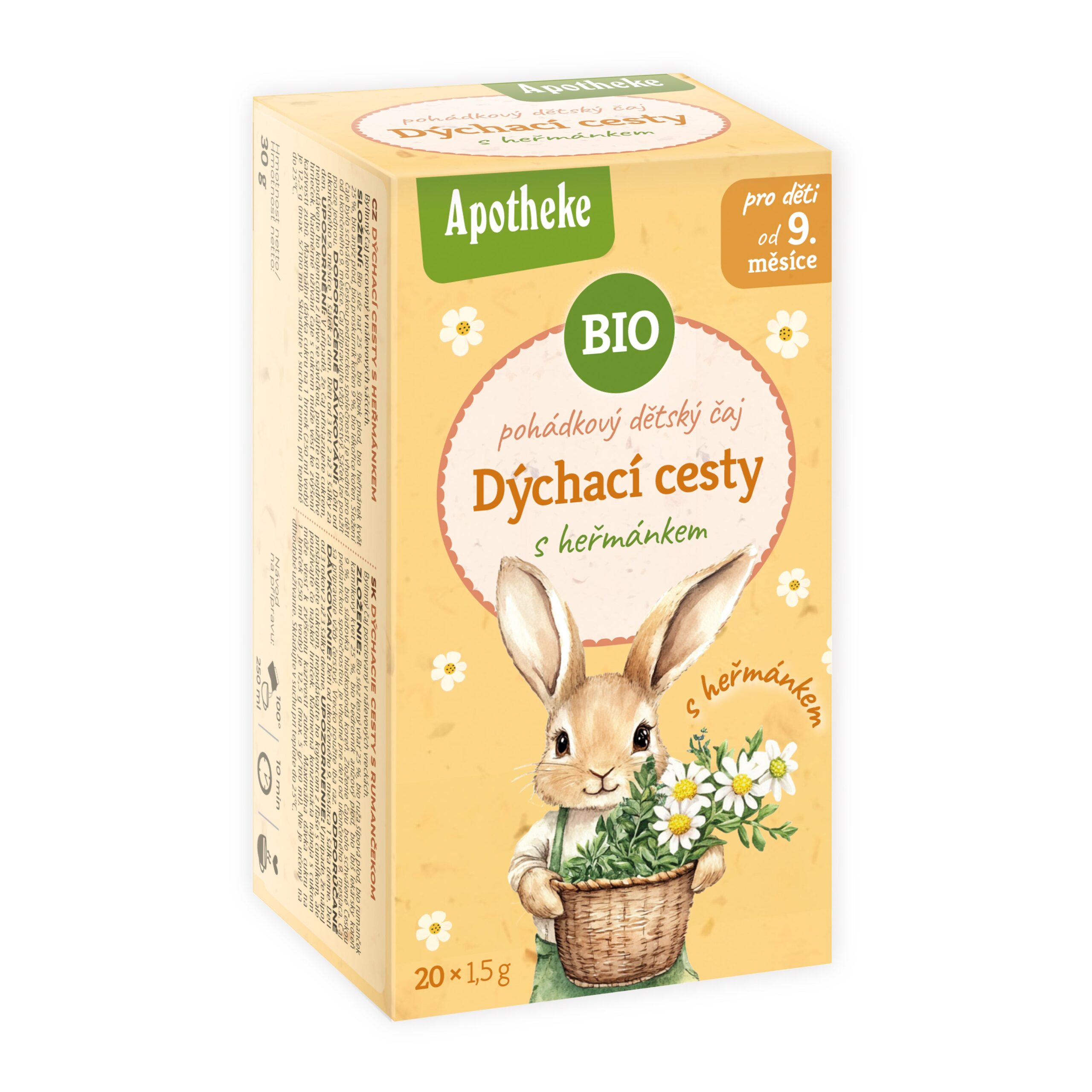 Apotheke Bylinný čaj dětský Dýchací cesty s heřmánkem BIO - nálev. sáčky (20 x 1,5 g)