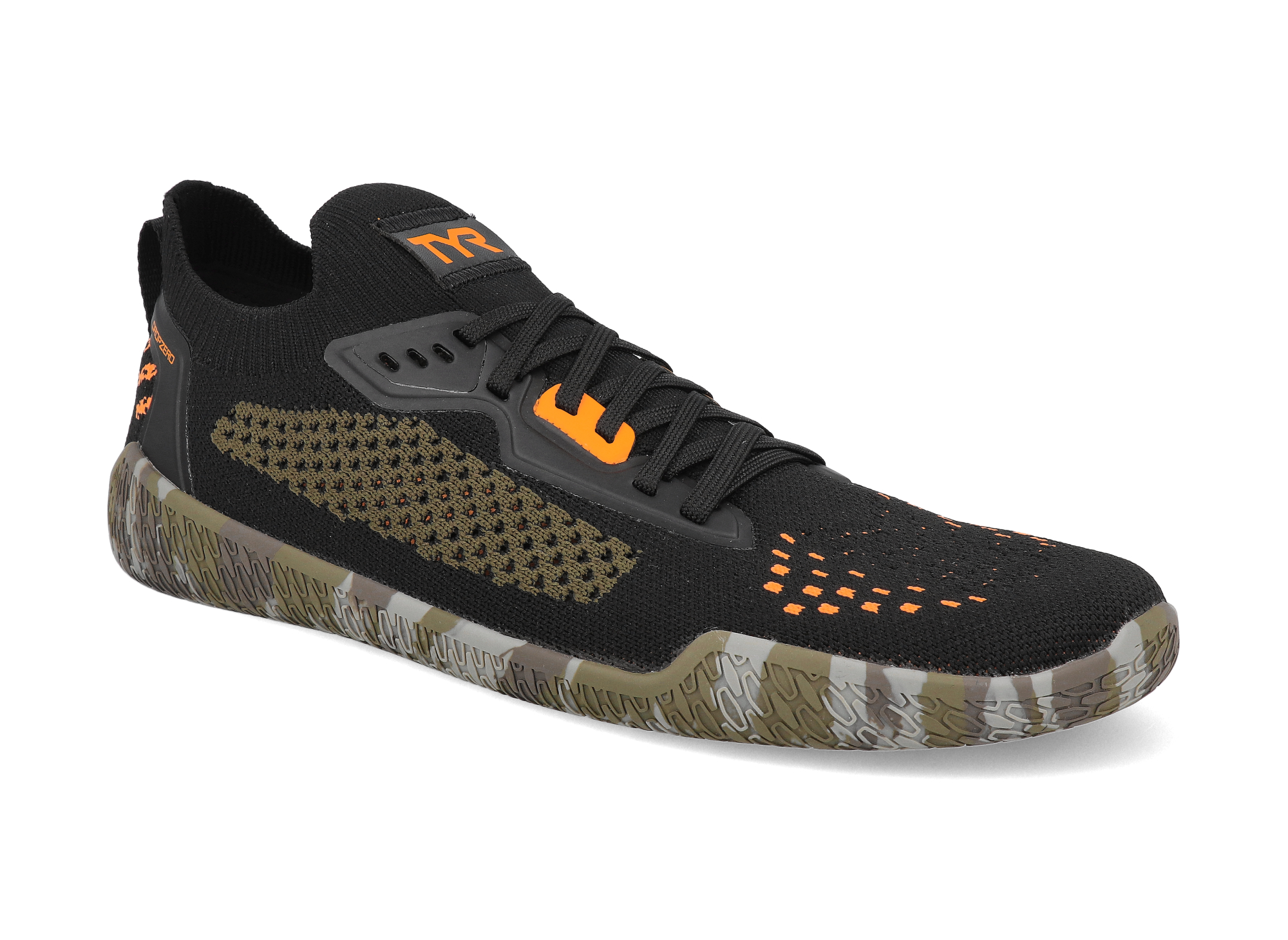 58385_dzl1-290-barefoot-tenisky-tyr-dropzero-laces-kamuflaz-cerna-oranzova-1 Barefoot tenisky TYR - Dropzero laces kamufláž/černé/oranžové Velikost: 44, Délka boty: 277, Šířka boty: 101