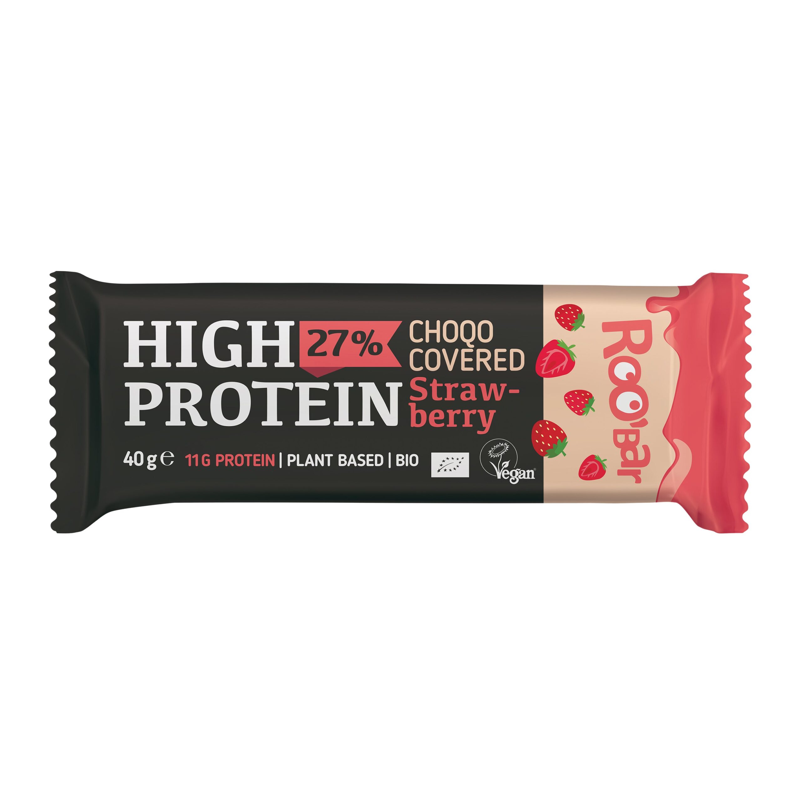 Tyčinka proteinová jahodová v růžové polevě veganská 40 g BIO ROO´BAR