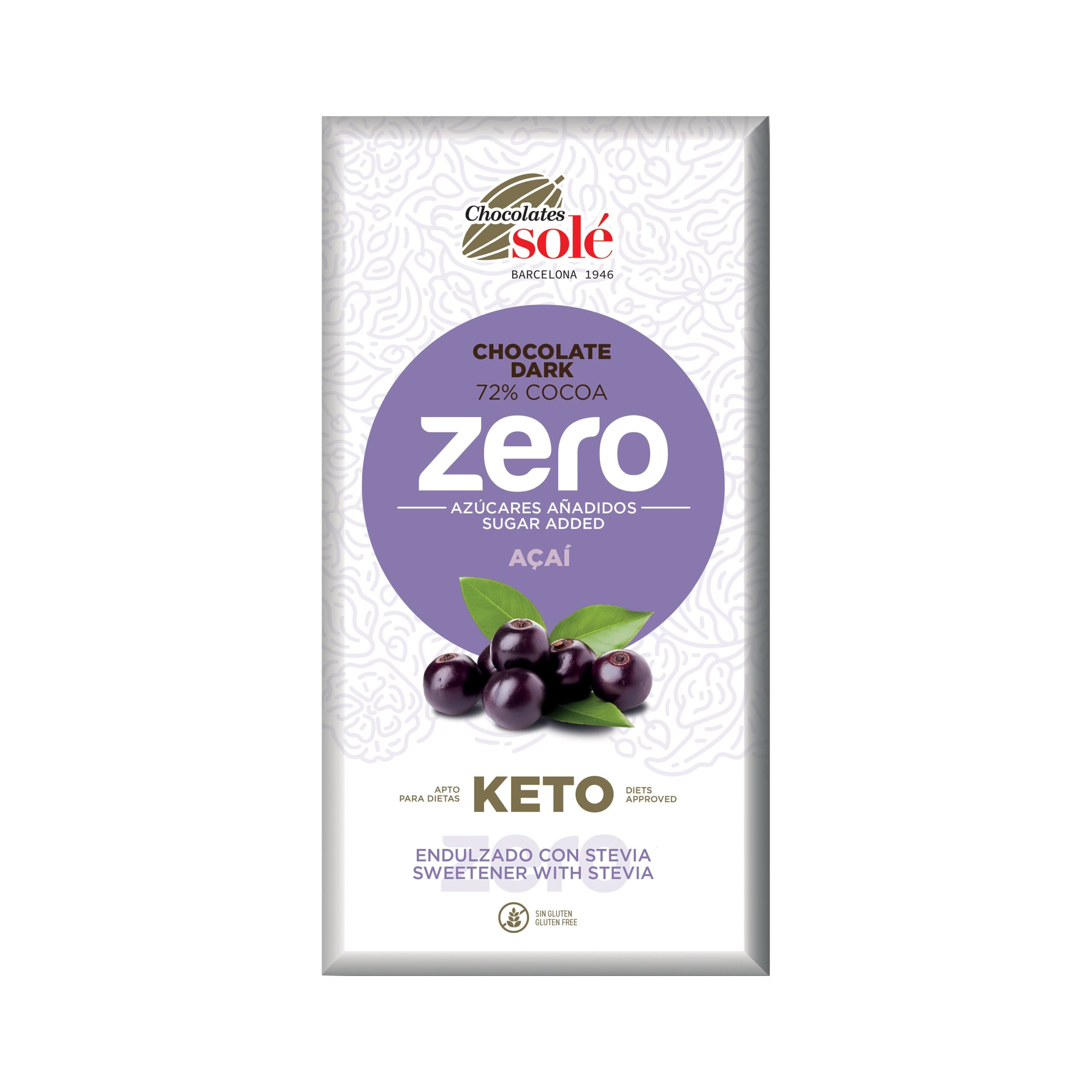 Čokoláda hořká 72 % s acai a stévií bez cukru 100 g SOLÉ