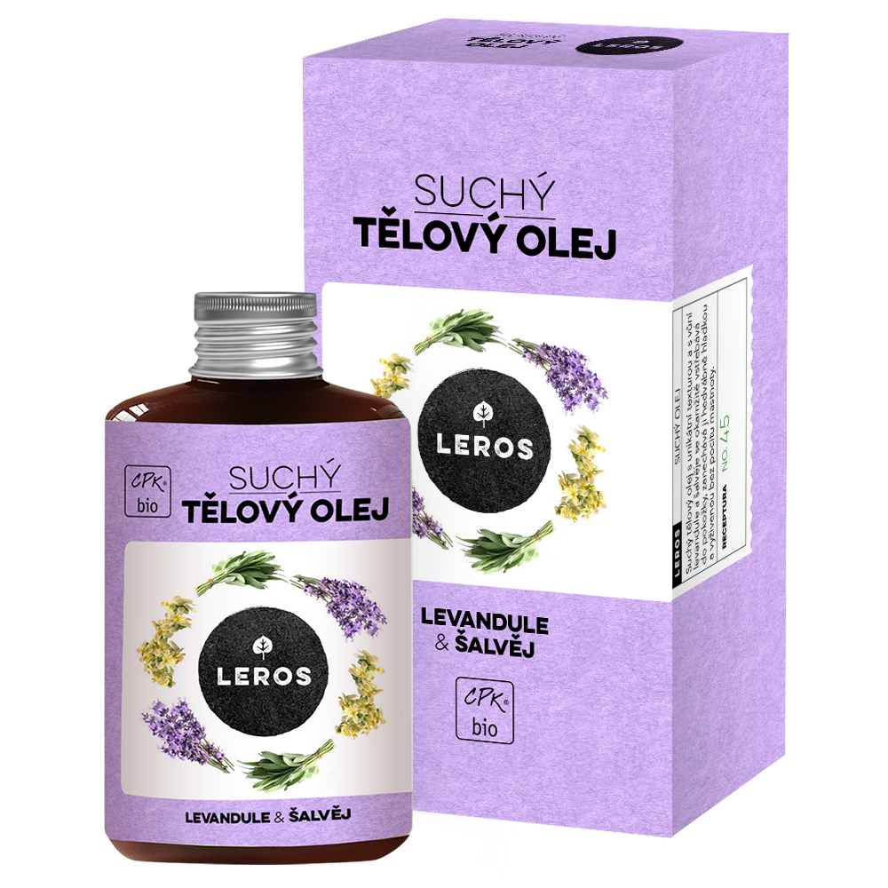 8594740600665_1 LEROS Suchý tělový olej BIO (100 ml) - Levandule & šalvěj - vhodný i na lymfatickou masáž, vlasy, nehty