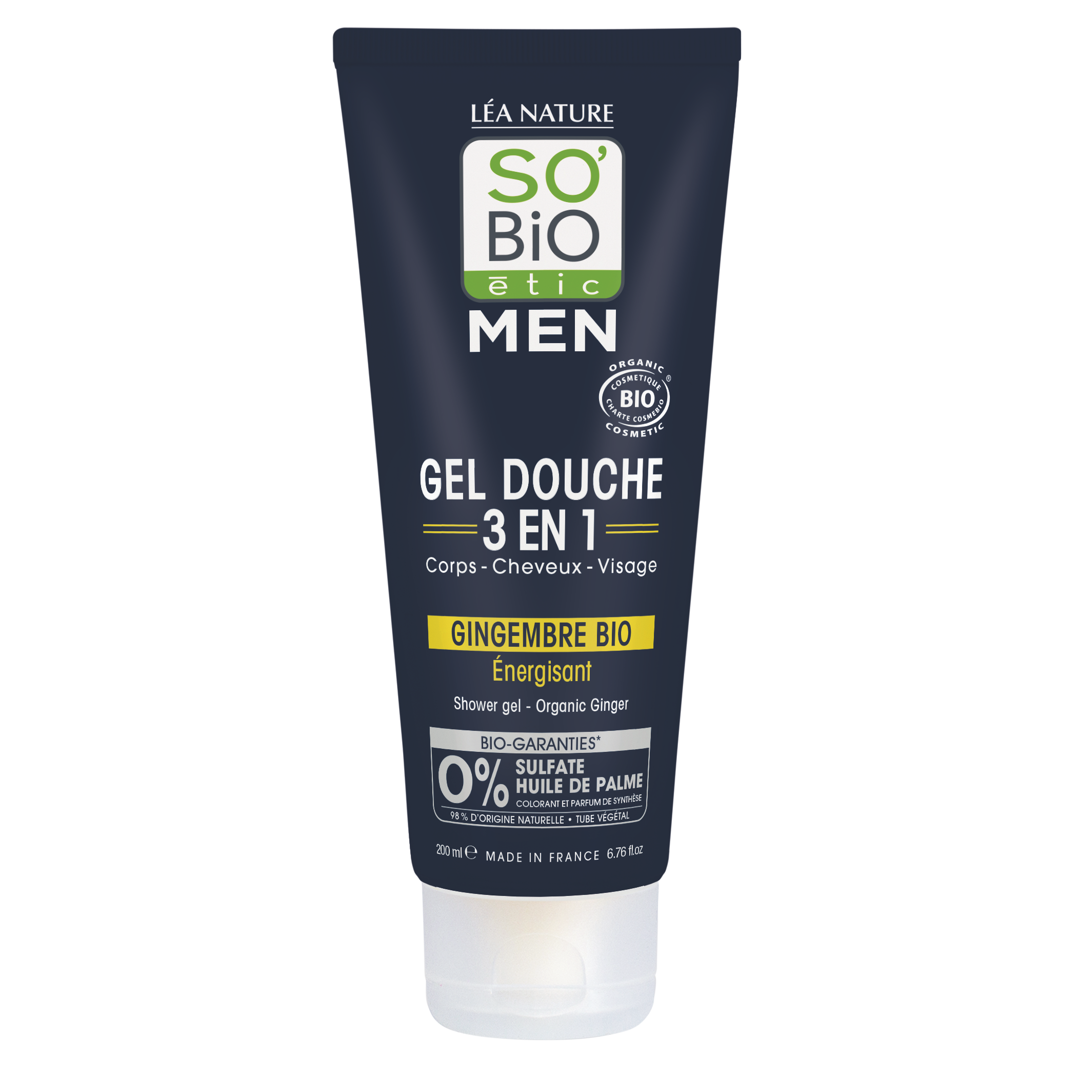 SB_20DCHE_20MEN_20GINGEMBRE_20200mlCOEMEN_20DOUCHES1341038ANGLE_CENTRE1 SO’BiO étic Gel sprchový MEN 3v1 - energizující zázvor BIO (200 ml) - na tělo, obličej i vlasy