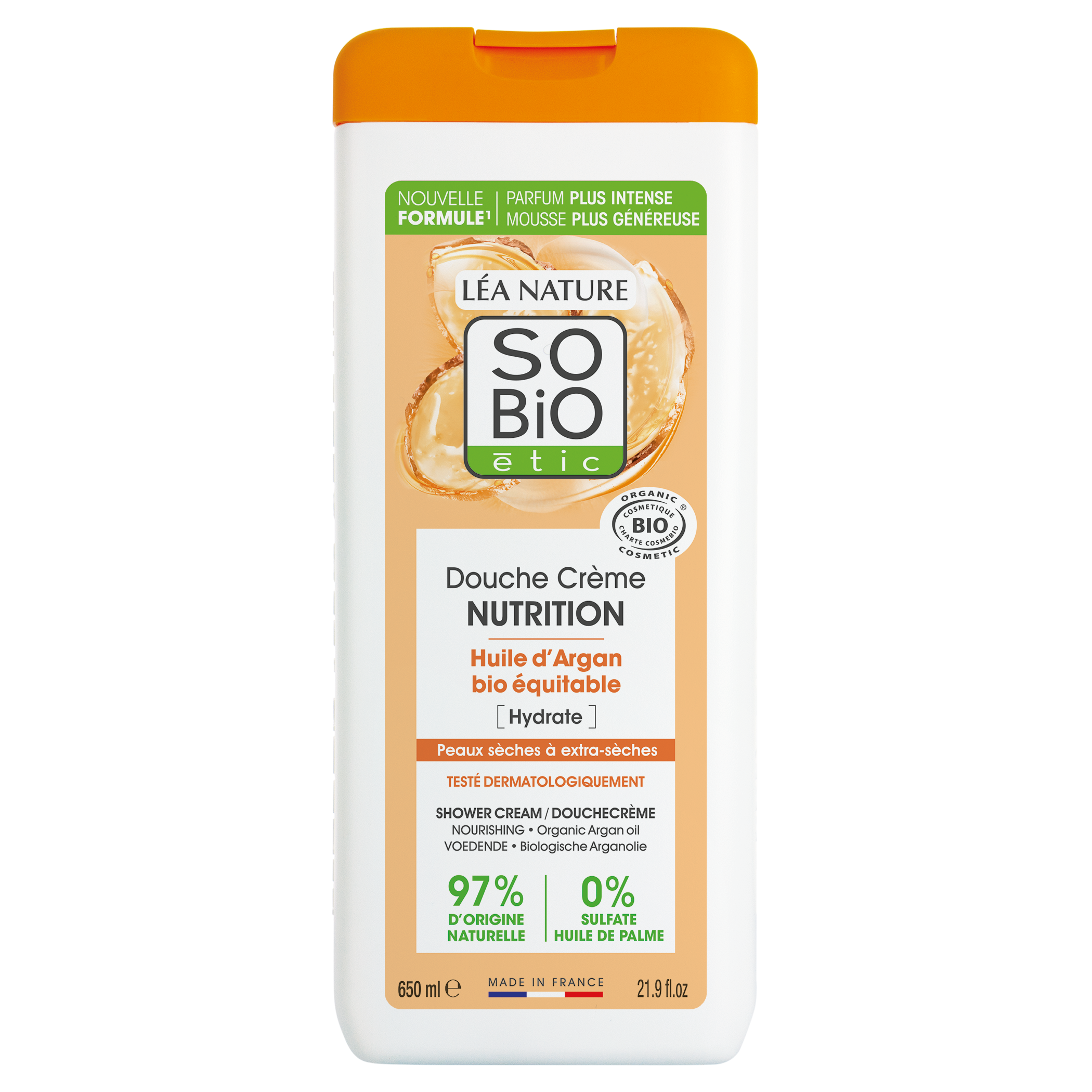 SB_20DCHE_20NUTRI_20ARGAN_20COE_20650MLDOUCHES1340621_FACING SO’BiO étic Krém sprchový NUTRITION s arganovým olejem BIO (650 ml) - ideální pro suchou pokožku