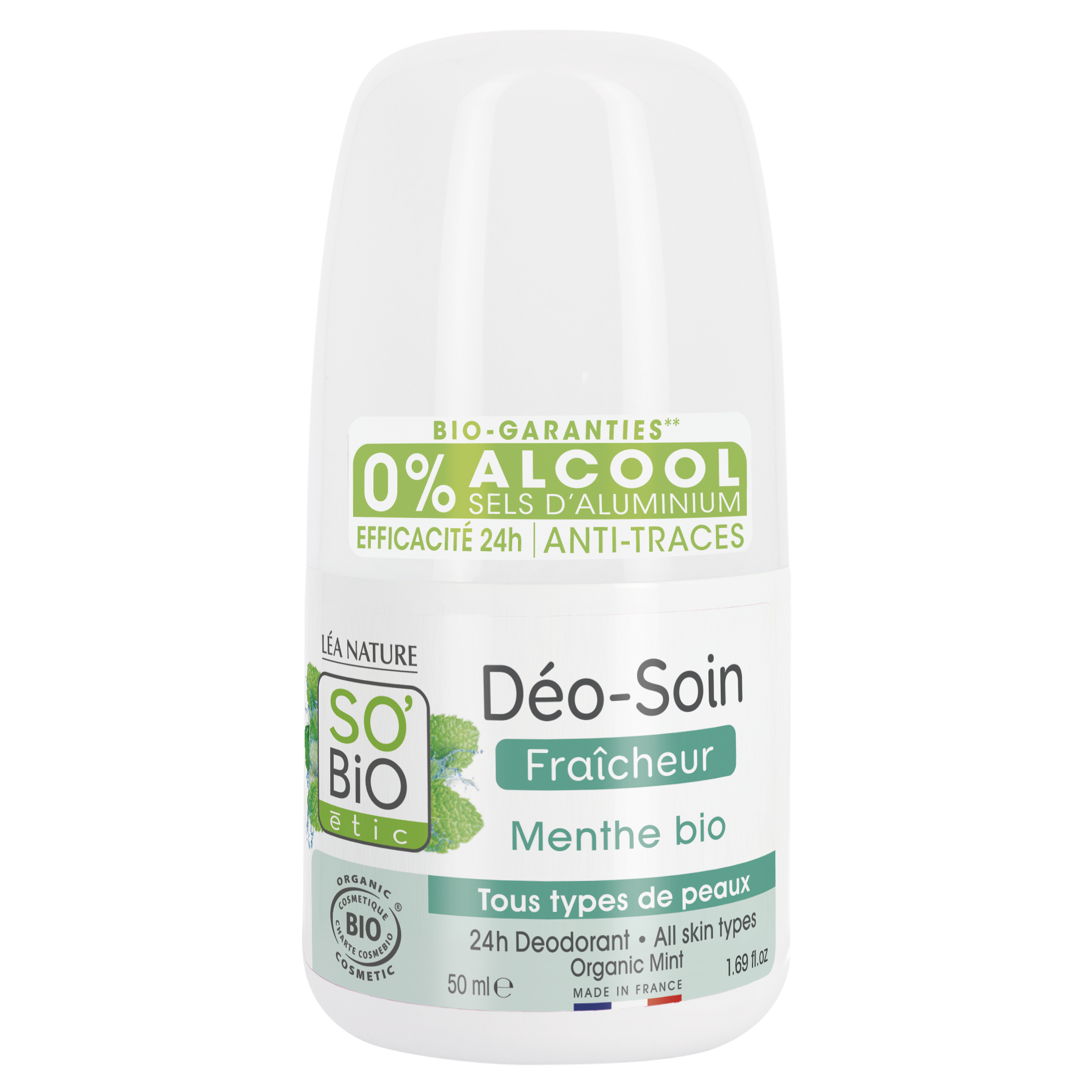 SB_20DEO_20FRAICHEUR_20MENTHE_2050ML1333630DEODORANTSANGLE_CENTRE1 SO’BiO étic Deodorant roll-on 24h osvěžující s mátou BIO (50 ml) - účinný až 24 hodin