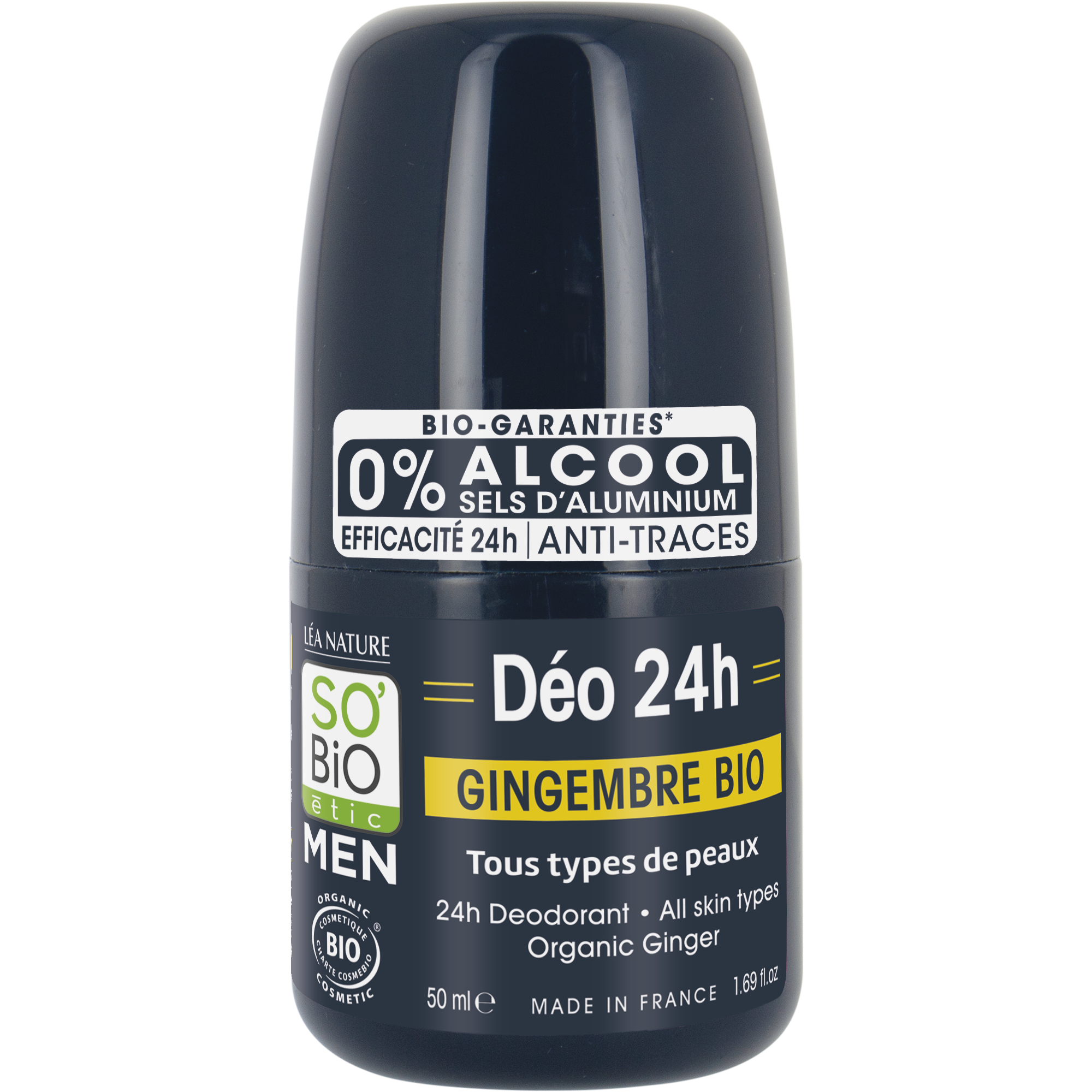 SB_20DEO_20MEN_20GINGEMBRE_2050ML_20COE1341040MEN_20DEODORANTSANGLE_CENTRE1 SO’BiO étic Deodorant roll-on 24h MEN - zázvor BIO (50 ml) - účinný až 24 hodin