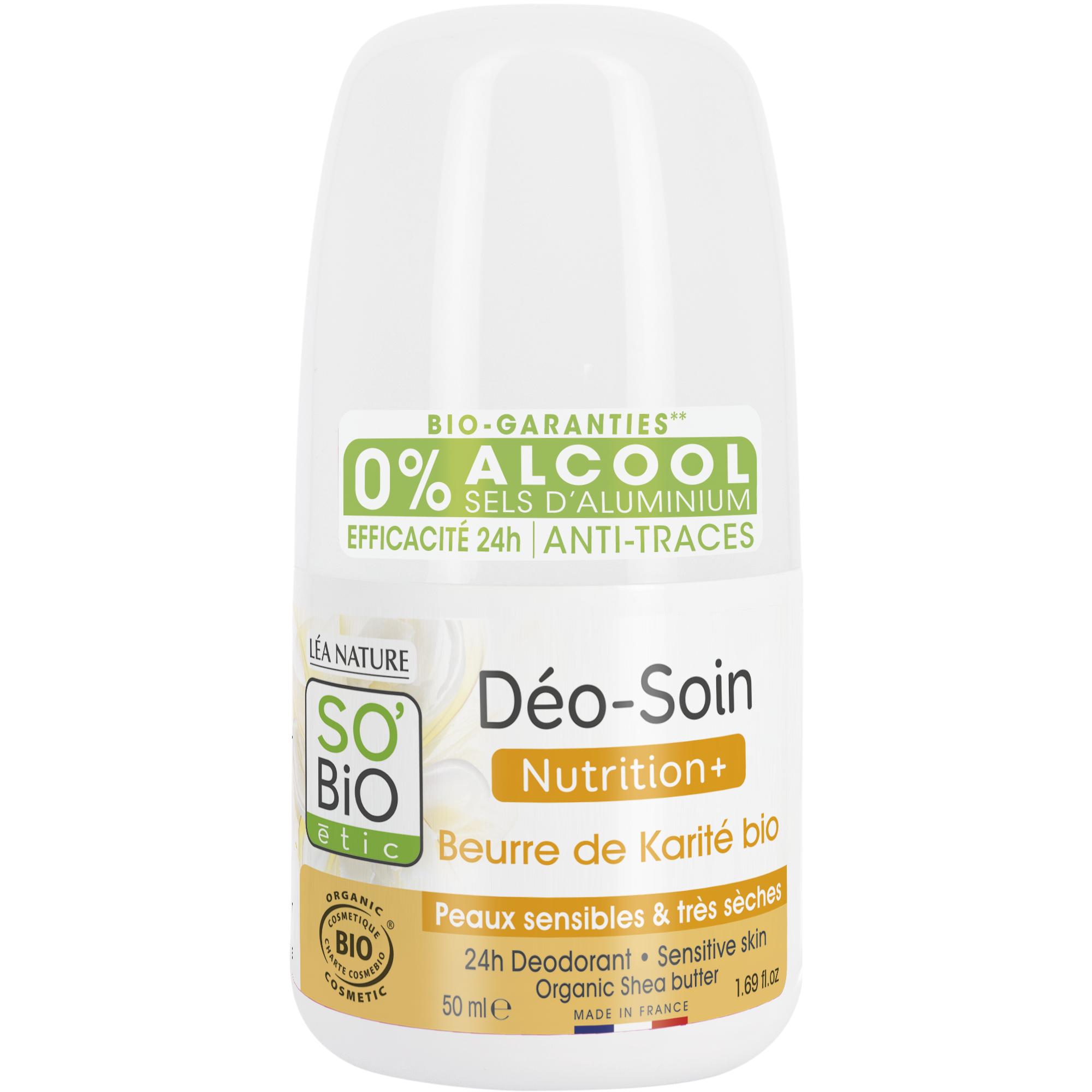 SB_20DEO_20PS_20KARITE_20COE_2050MLDEODORANTS1338821ANGLE_CENTRE1 SO’BiO étic Deodorant roll-on 24h Nutrition+ s karité BIO (50 ml) - účinný až 24 hodin