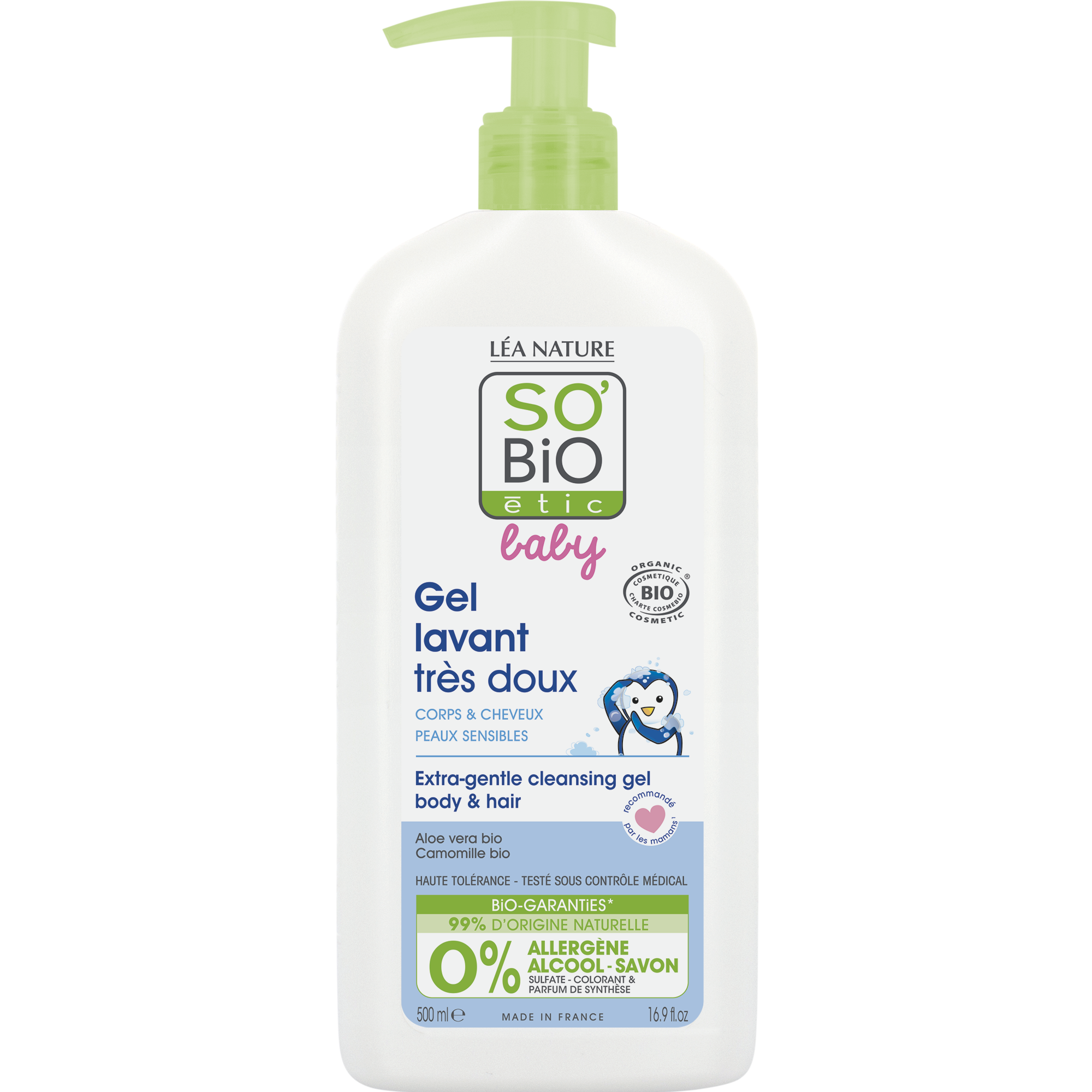SB_20GEL_20LAVANT_20TRES_20DX_20500MLPUERICULTURE1338744ANGLE_CENTRE1 SO’BiO étic BABY Gel mycí pro děti - extra jemný na tělo i vlasy BIO (500 ml) - nepálí v očích