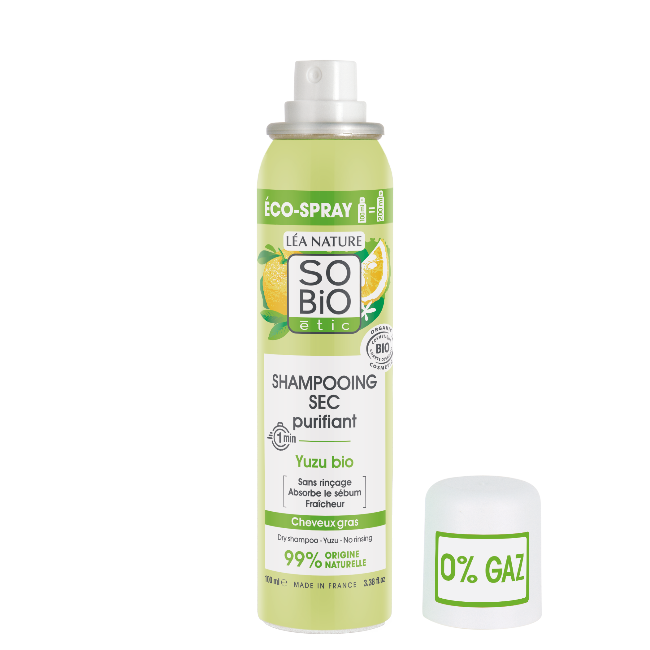 SB_20PURIFYING_20DRY_20SHAMPOO_5005359_OPEN_20BOTTLE SO’BiO étic Čisticí suchý šampon ve spreji s Yuzu BIO (100 ml) - zanechává vlasy svěží a hladké