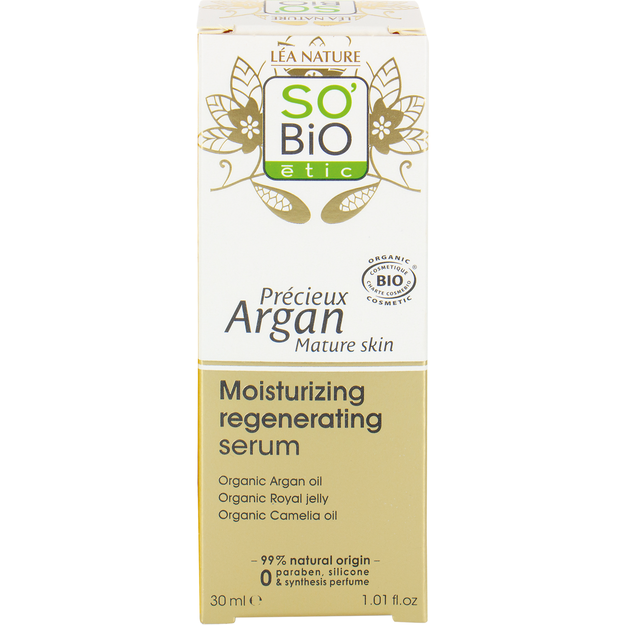 SB_20SERUM_20HYDRA_20REGEN_20COE_2030MLPRECIEUX_20ARGAN1339593ANGLE_CENTRE7 SO’BiO étic Anti-Age Precieux Argan Sérum hydratační a regenerační GOLD BIO (30 ml) - s kyselinou hyaluronovou