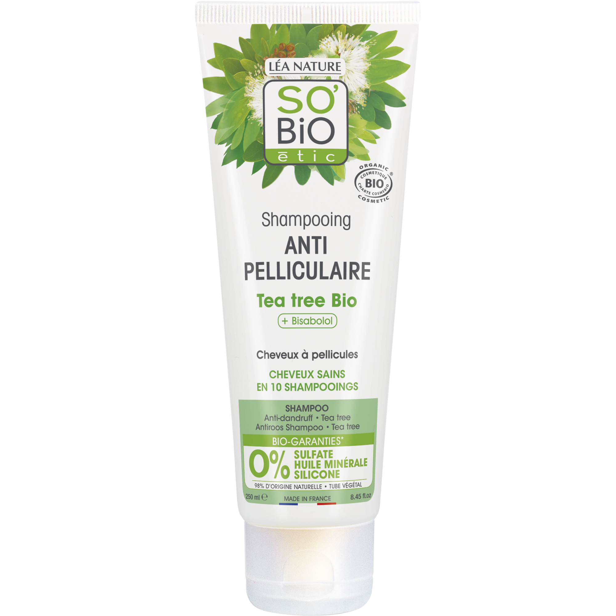 SH_20SHP_20ANTIPEL_20TEA_20TREE_20250MLCAPILLAIRES1341898ANGLE_CENTRE1 SO’BiO étic Šampon proti lupům s tea tree a bisabololem BIO (250 ml) - se šťávou z aloe vera
