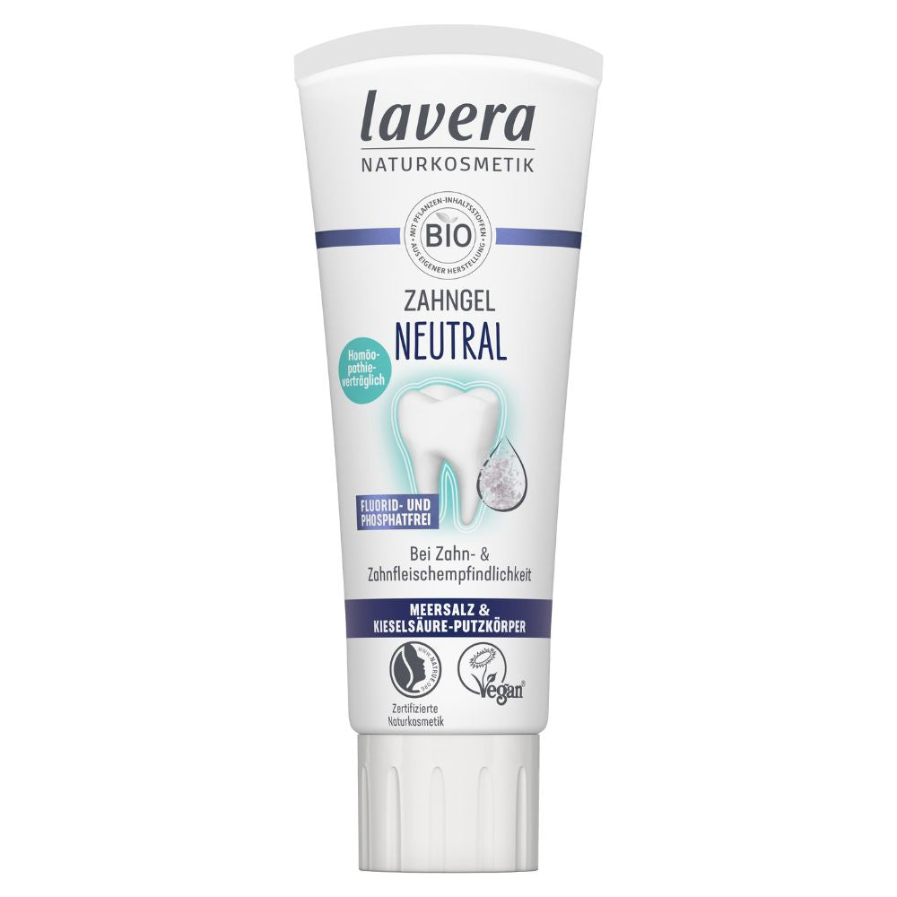04021457652693laverapastaNeutral_1 Lavera Zubní gel s mořskou solí bez fluoridu Neutral (75 ml) - vhodný pro homeopatickou léčbu