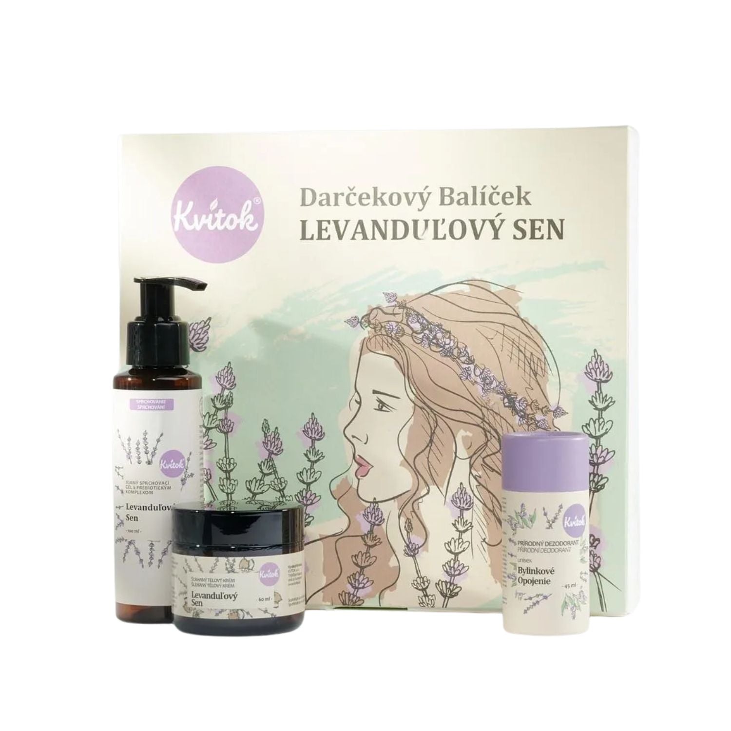 8588006755121_kvitok_balicek-levandulovy-sen Kvitok Dárkový kosmetický balíček Levandulový sen - sprcháč, deodorant a tělový krém