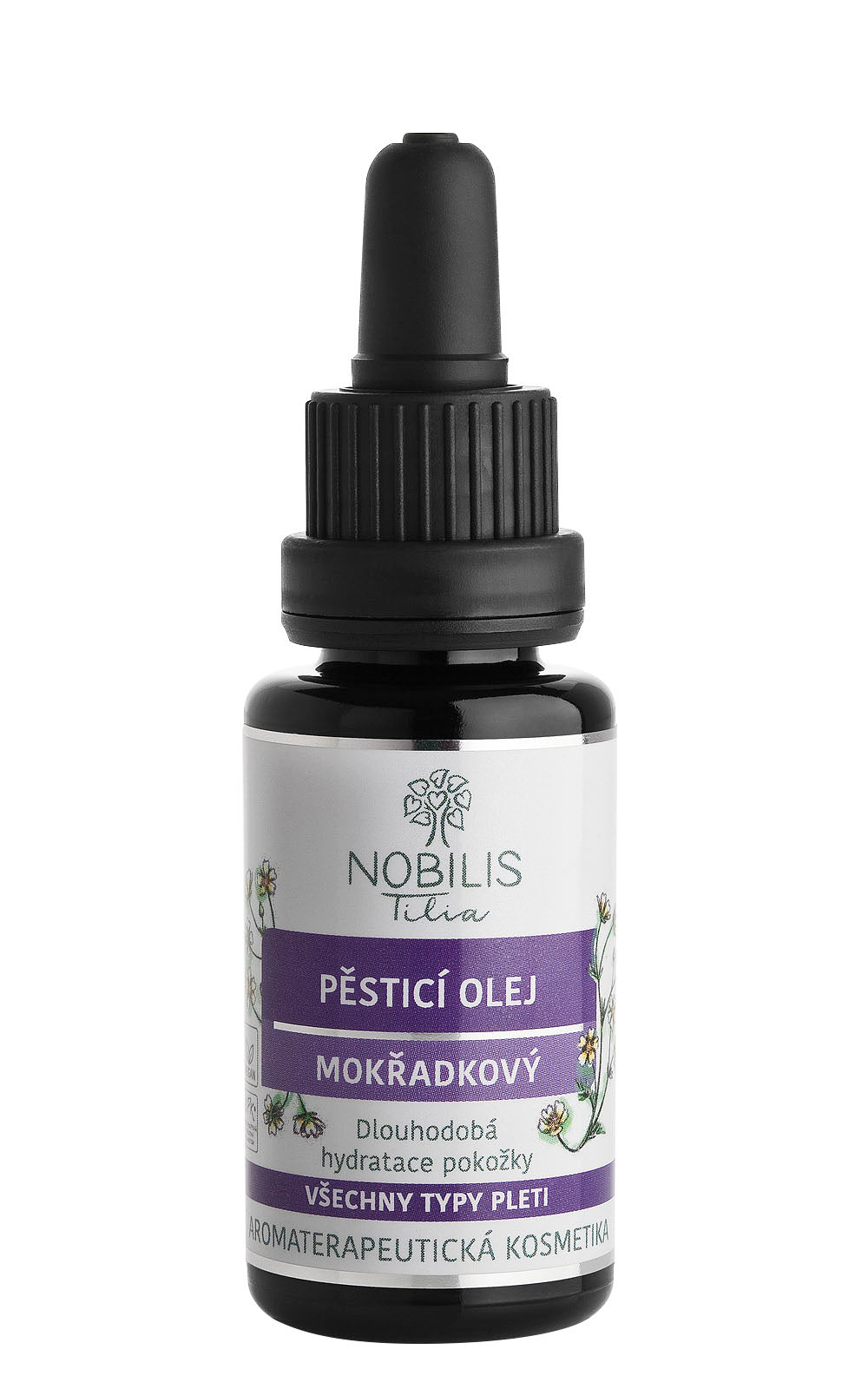 R1102C_Pesticiolejmokradkovy20mlfialovesklo_8596654002504 Nobilis Tilia Pěsticí olej mokřadkový (20 ml) - nejstabilnější ze všech olejů